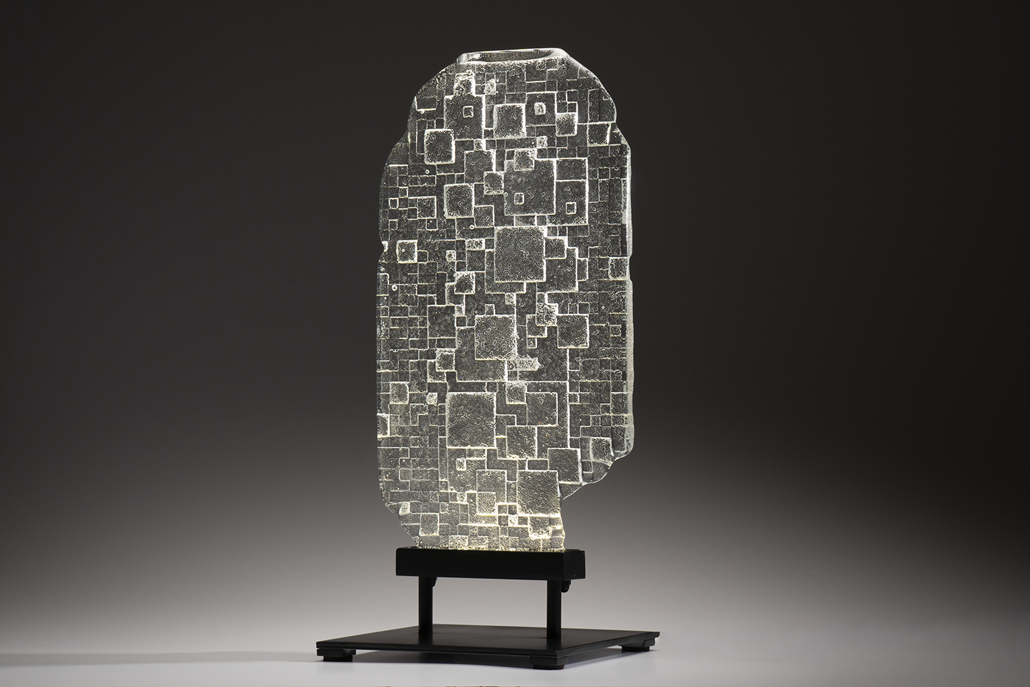 John Howard, "Artifact," hot cast glass, steel, LED, enamel, 29.5 x 9 x 9 inches.