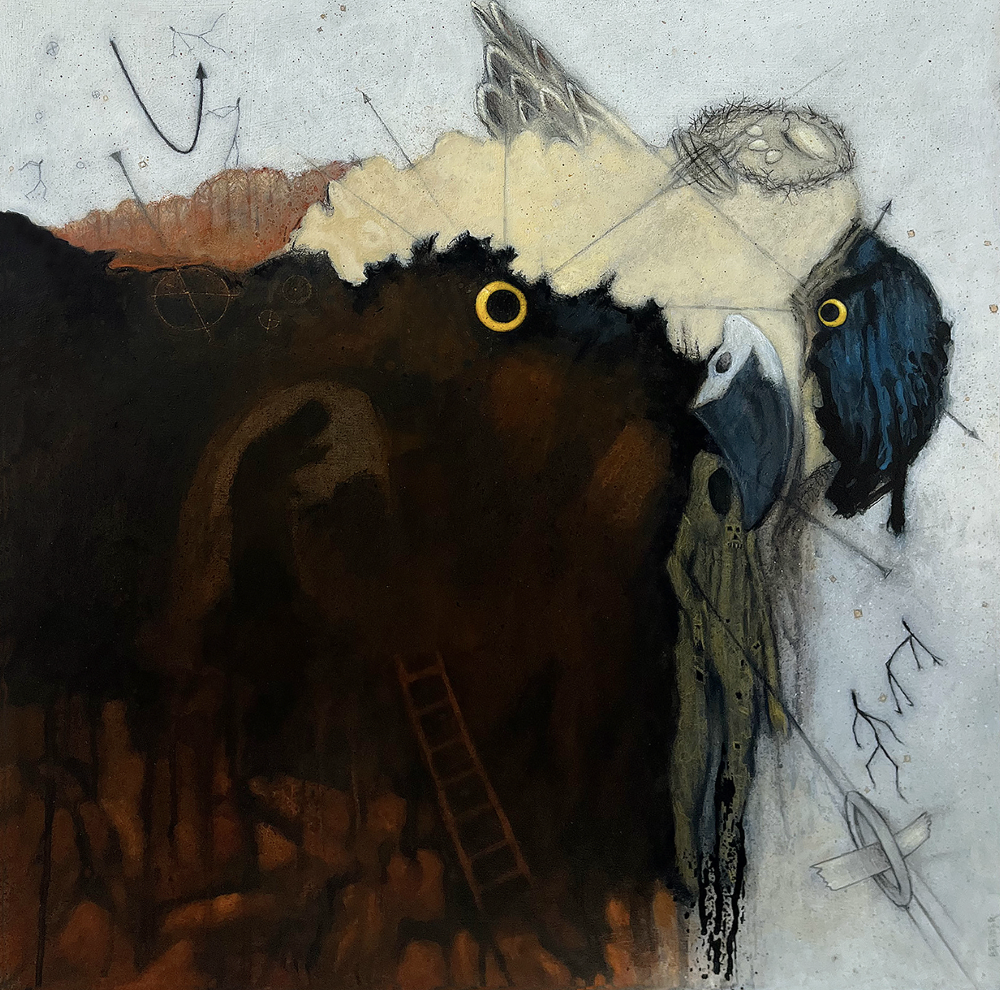 Terry Brewer, "Cave Painting #4: Mountain Hawk-Eagle," oil on panel, 22 x 22 inches.