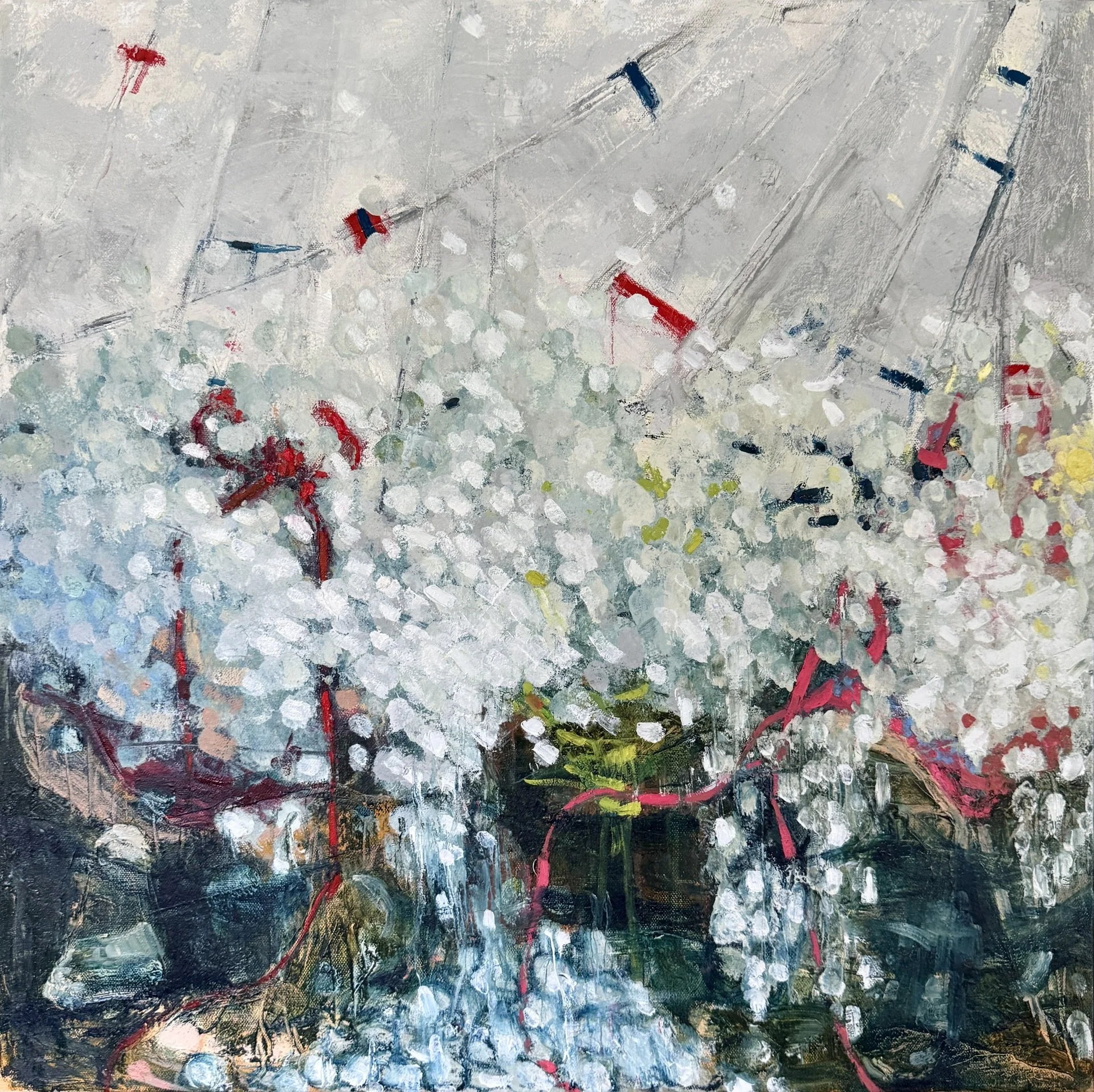 Elena Behrakis, "The Fates 1 (Moirai)," oil and oil pigment sticks on canvas, 24 x 24 inches.