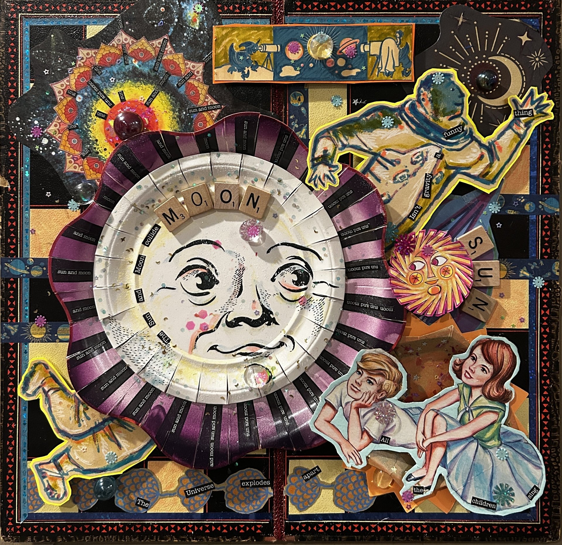 Monica Stegeman, "Sun & Moon Collide," mixed media, 16 x 16 inches.