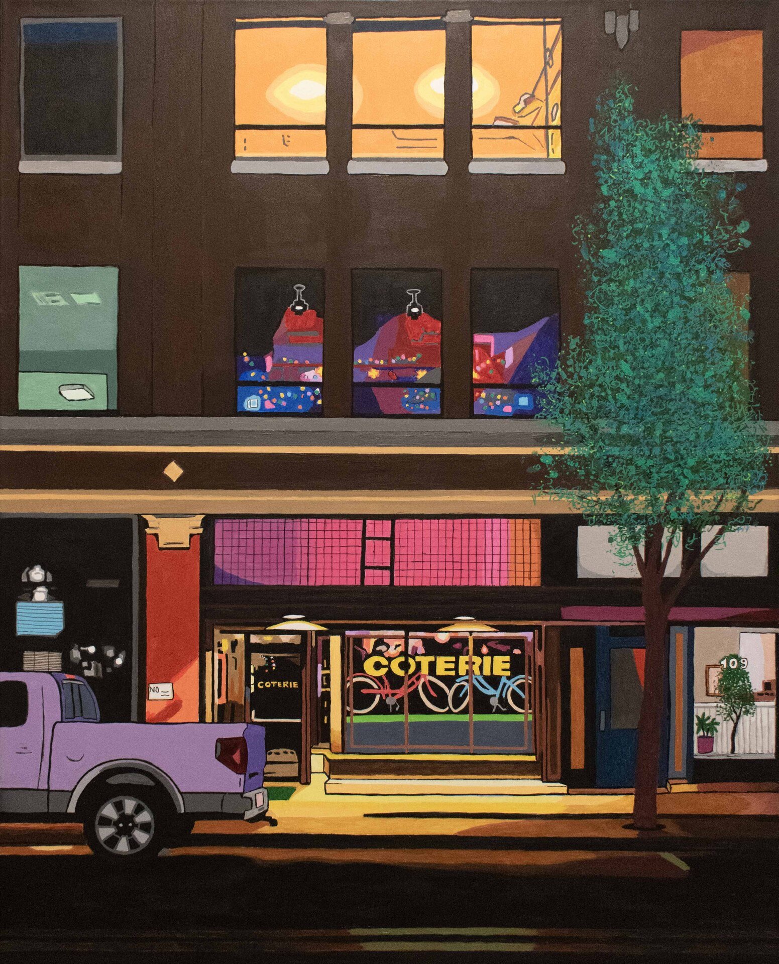 Diane Staver, "Band Night," acrylic, 31.25 x 25.75 inches.