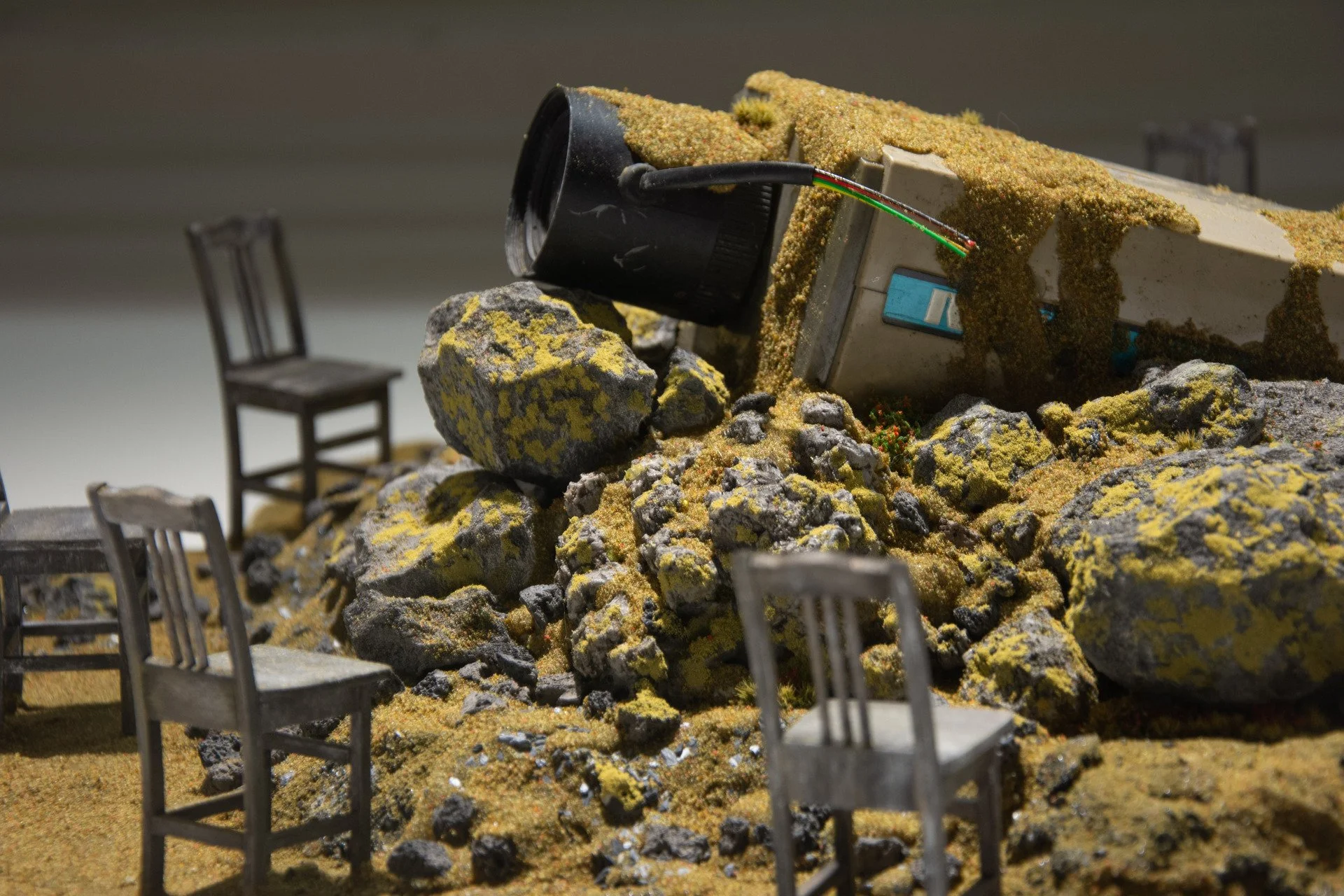 Griffin Liu, "The Observers," (detail) mixed media miniature, 24 x 31 x 5 inches.