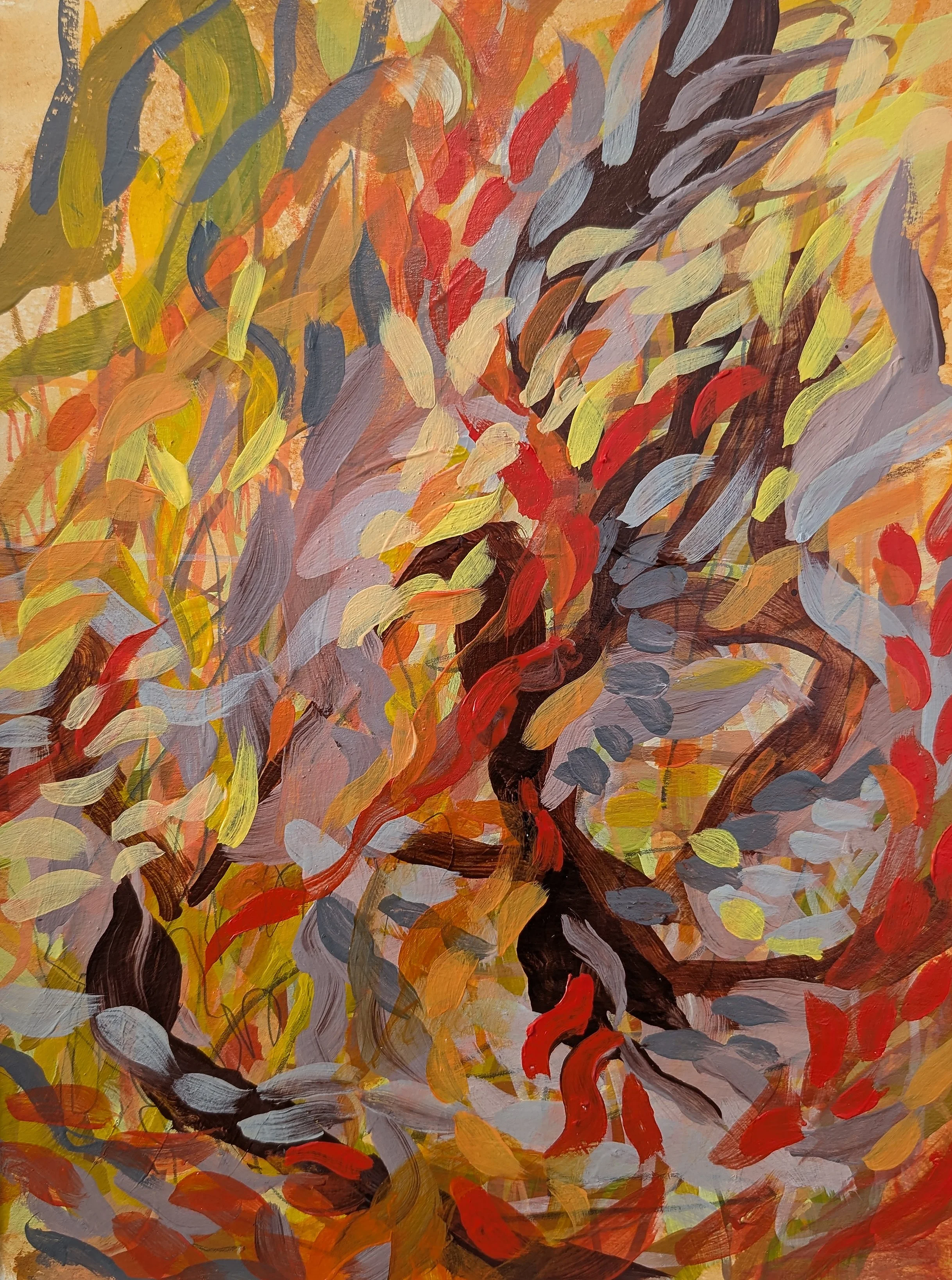 Kathleen Pahl, "Two in Conversation (Orange and Sienna)," acrylic, 12 x 9 inches.