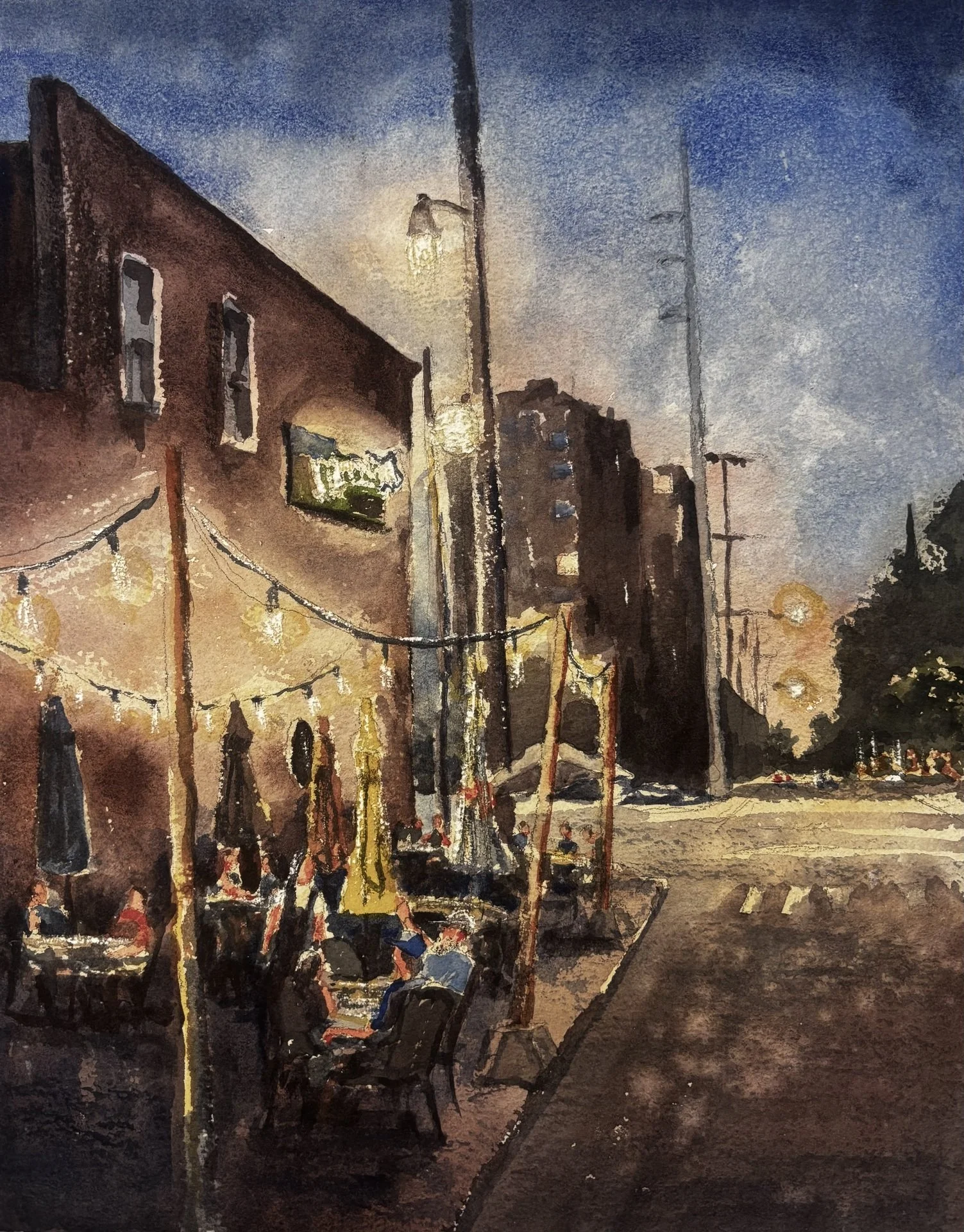 John C. Kelty, "A Late Dinner," watercolor, 19 x 16.25 inches.