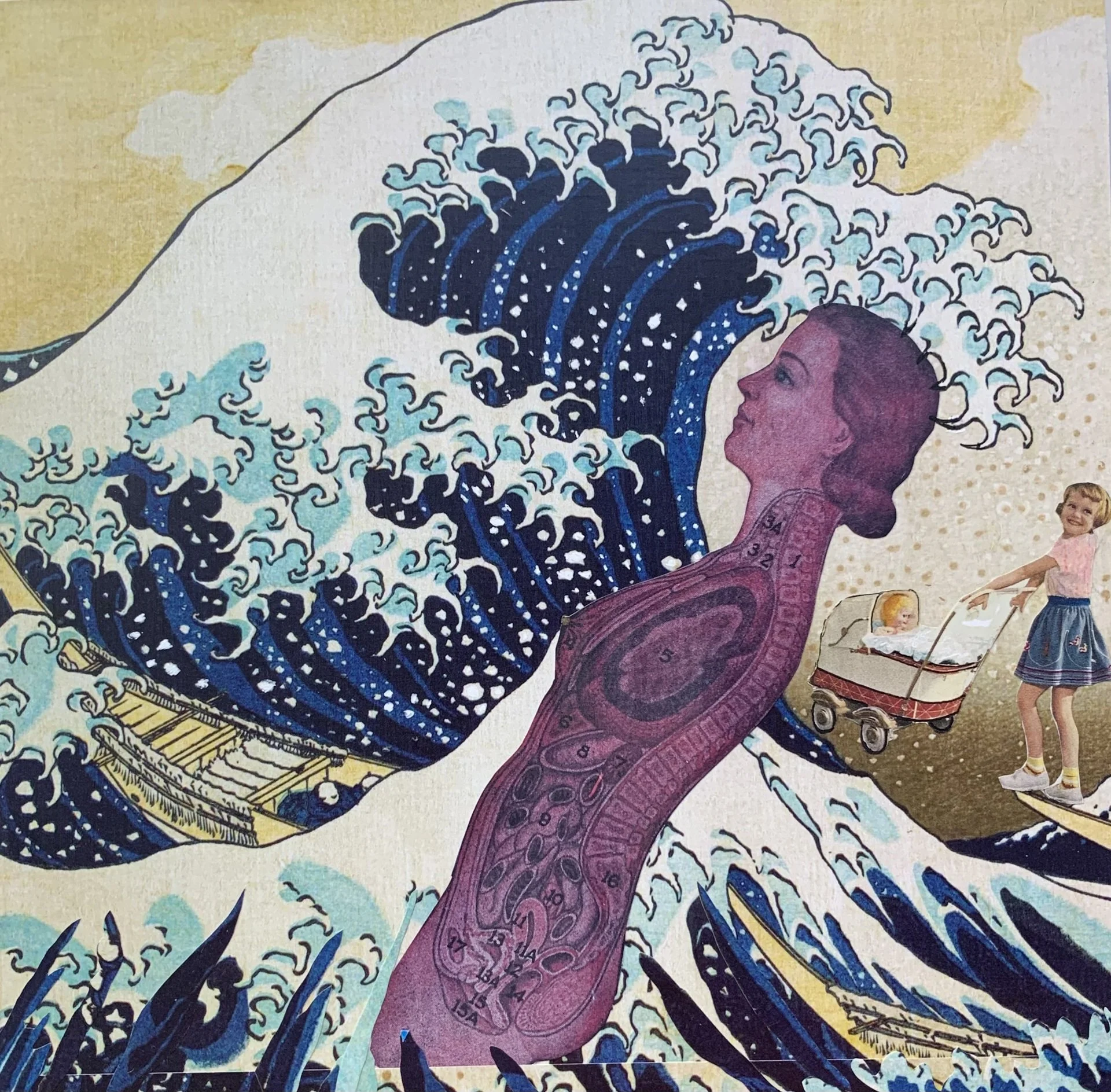 Denise Clemen, "You are not prepared; you will never be prepared," collage, 8 x 8 inches.