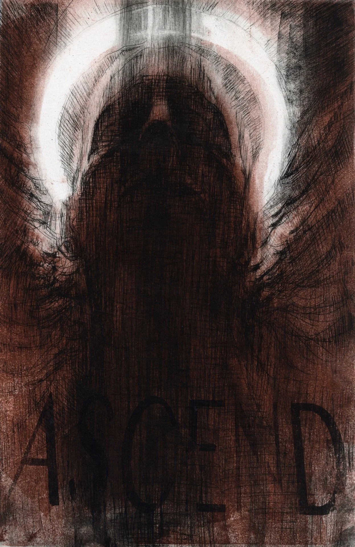 Christopher Ganz, "Ascend," monoprint and drypoint, 16 x 12 inches.