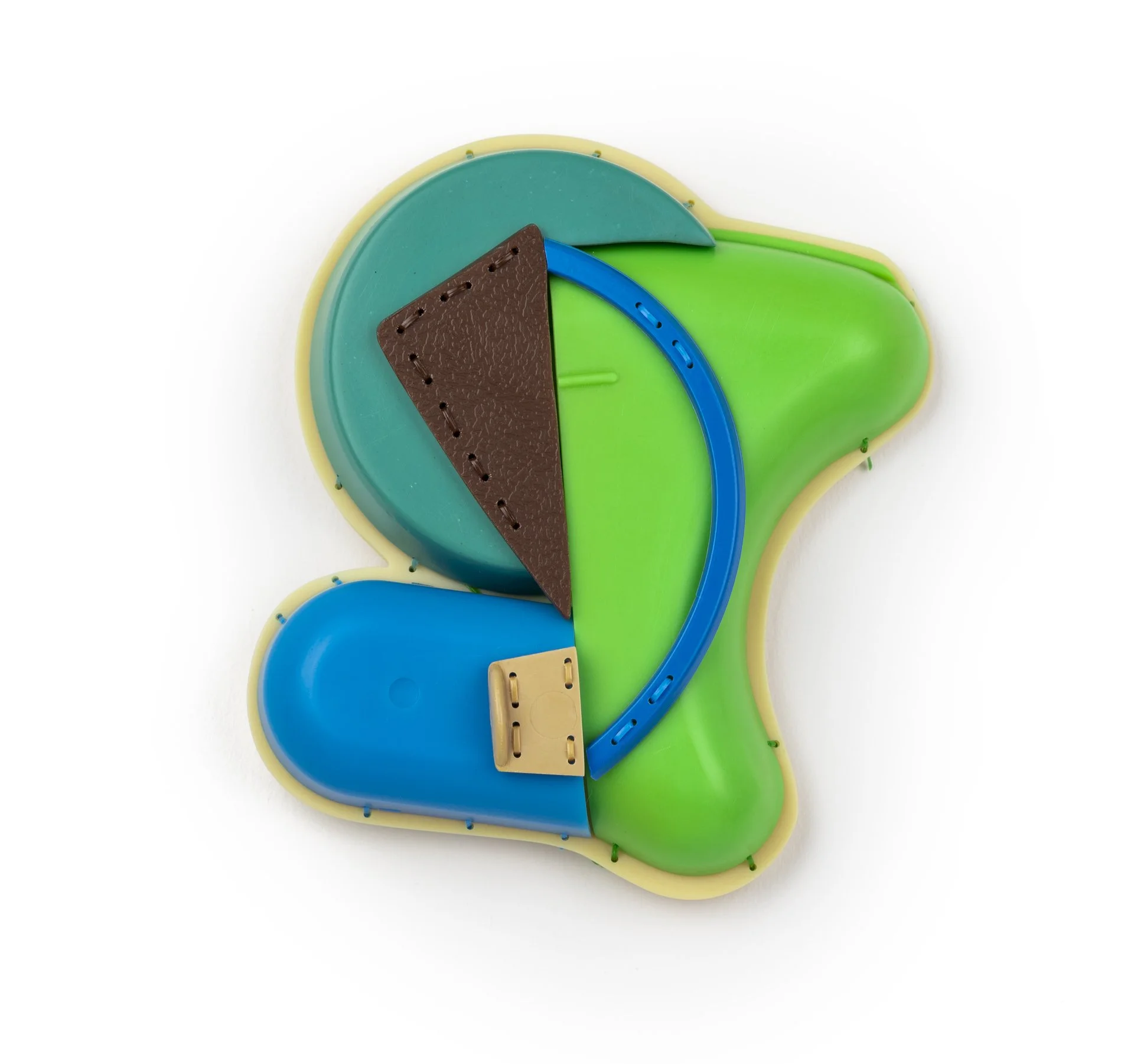 Katie Kameen, "Strand," secondhand plastic objects, plastic thread, steel pins, 3.5 x 4 x 1 inches.