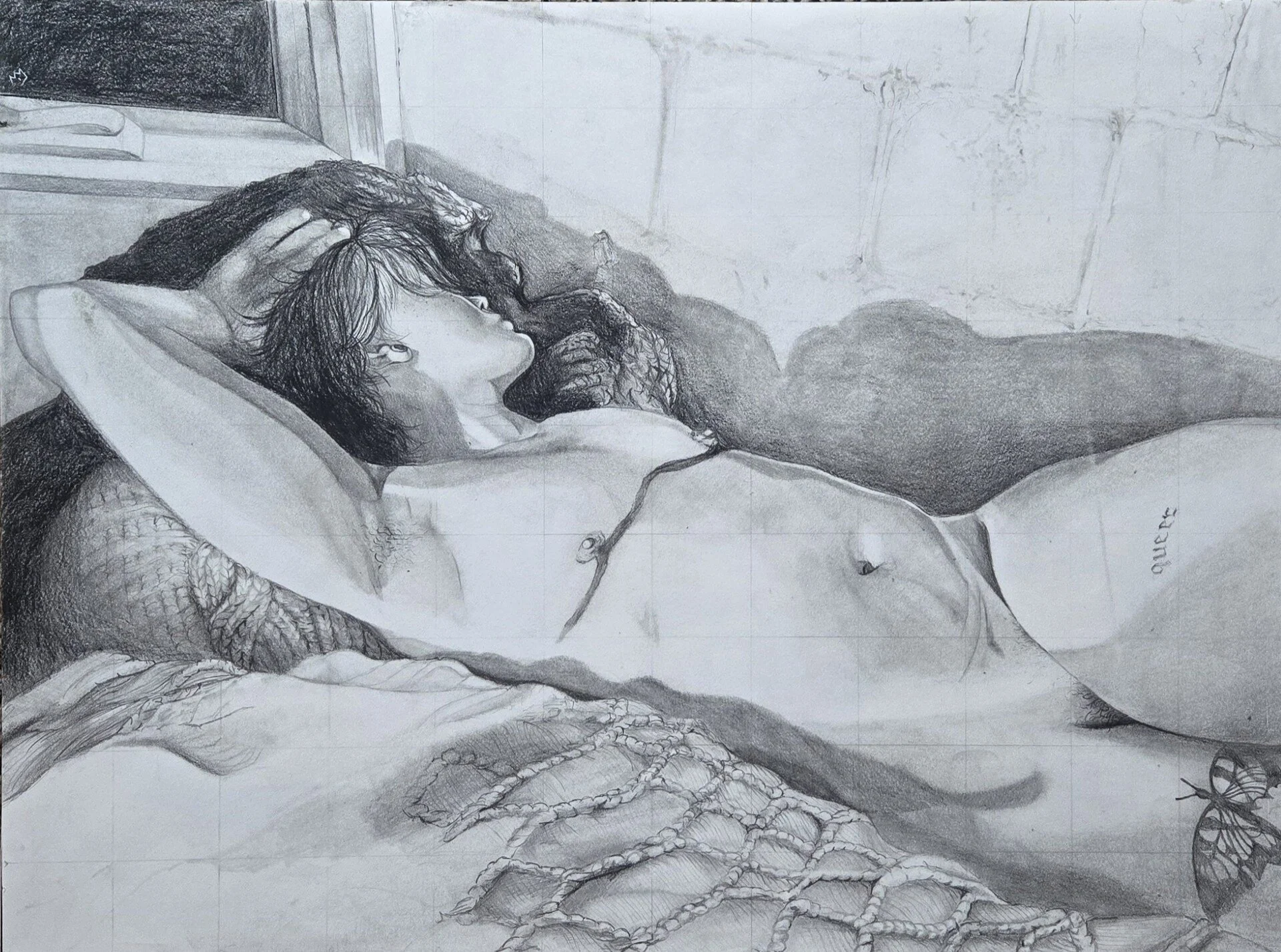 Ashton Dunham, "Rest No. 2," graphite on paper, 24 x 18 inches.