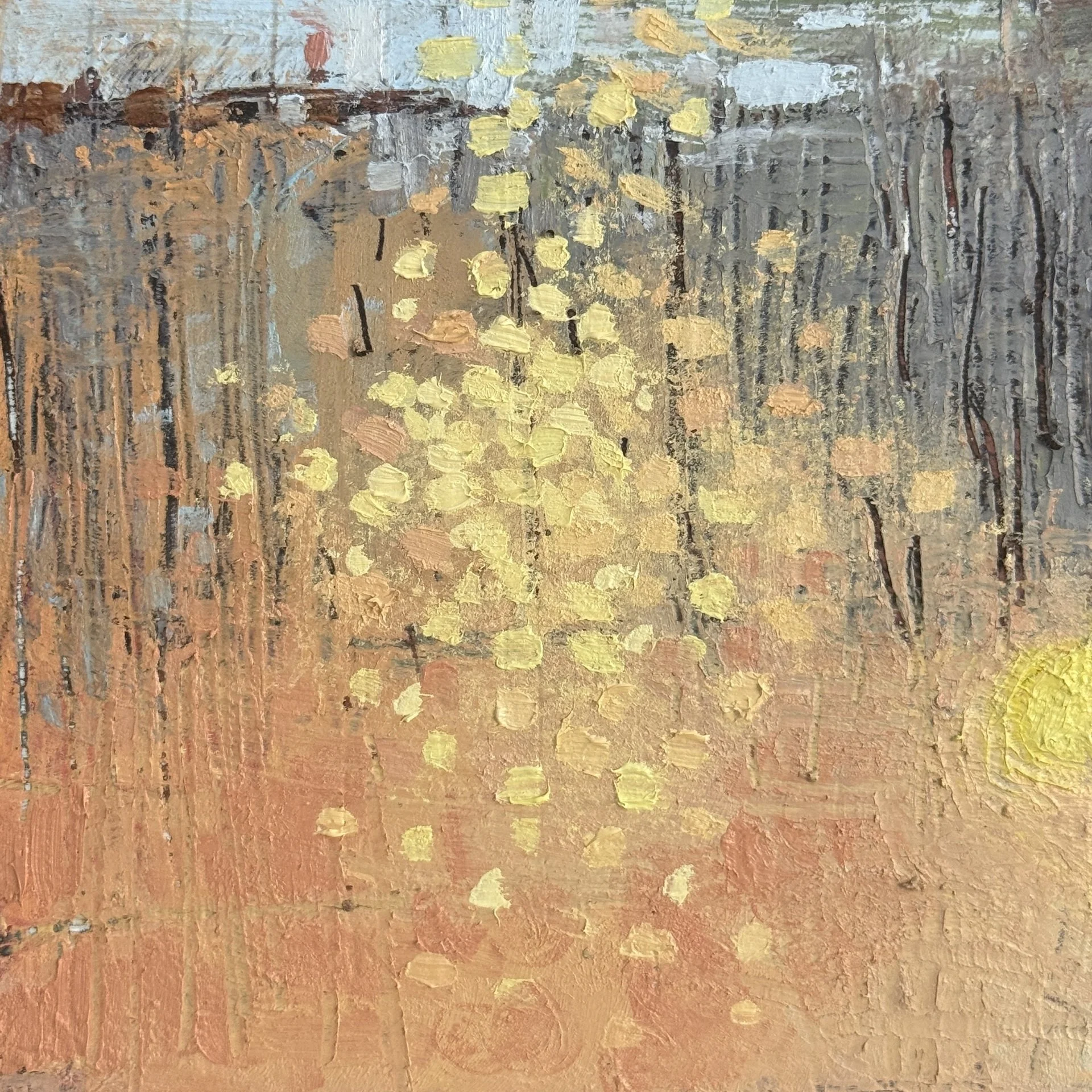 Elena Frankel, "Winter Glimmers x Lifelines," oil on board, 8 x 8 inches. 