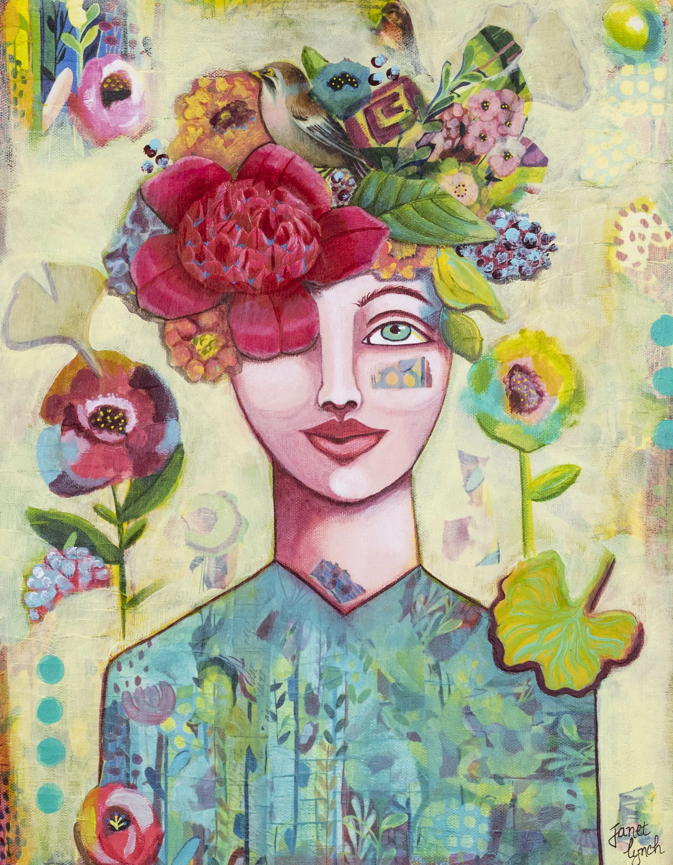 Janet Lynch, "Flourish," mixed media, 20 x 16 inches.
