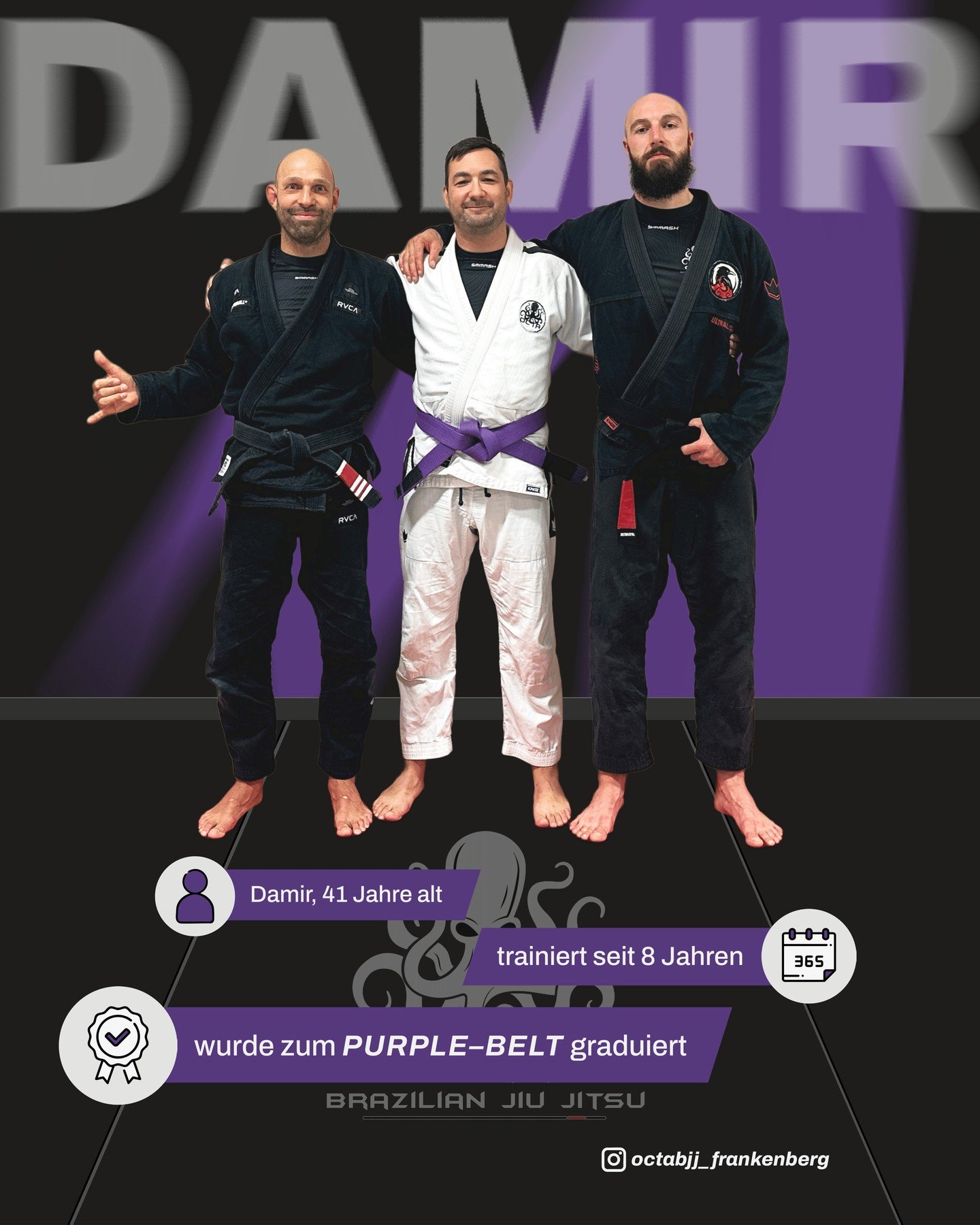 Seit 8 Jahren auf der Matte &ndash; auch wenn Job und Familie ihn manchmal ausbremsen, bleibt Damir ein echtes Herzst&uuml;ck unseres Teams. Ein Veteran, ein Freund und ein Vorbild in Sachen Loyalit&auml;t. 🥋🔥

#teamocta #bjjlife #BJJ #TeamSpirit #