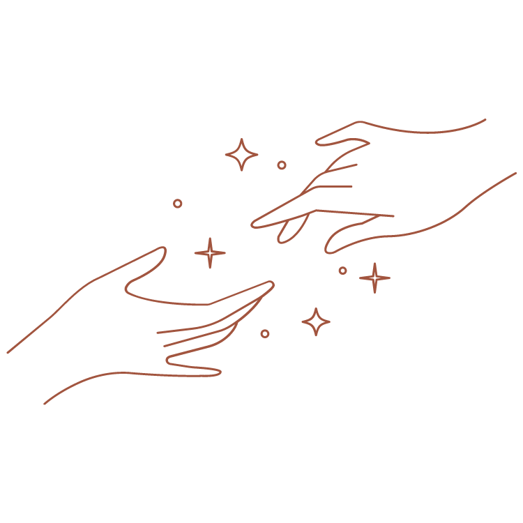 drawing of 2 hands with stars between them