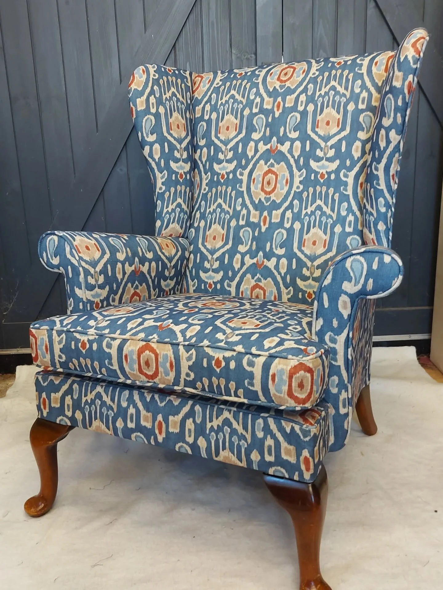 Remember this chair?  A Parker Knoll model 720 had been entrusted to me by a client wanting a statement piece for her room. 
The chair was in great condition but a much needed recover was required to the body of the chair. The fabric (@thepureedit ,C