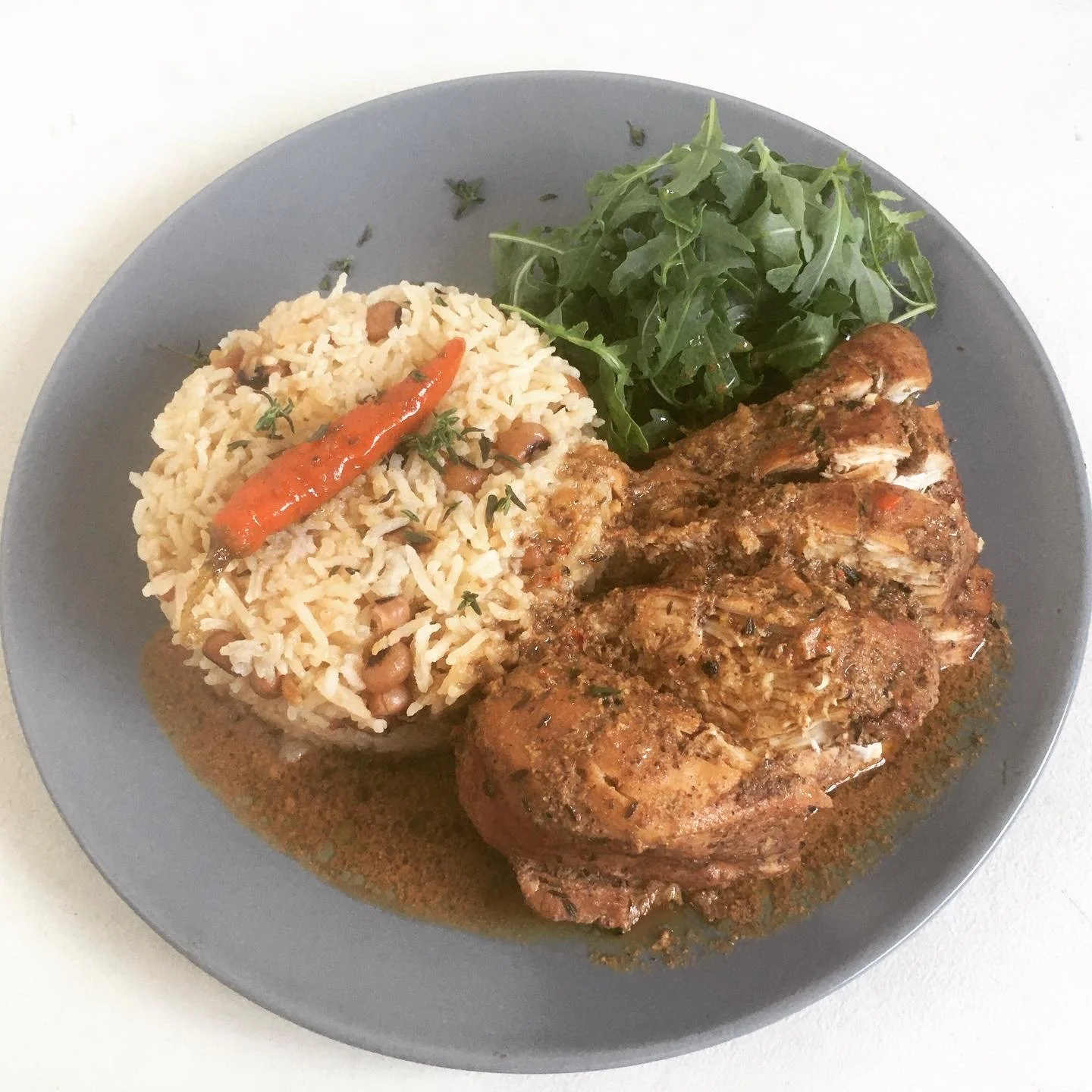 Jamaican rice & peas with jerk chicken.