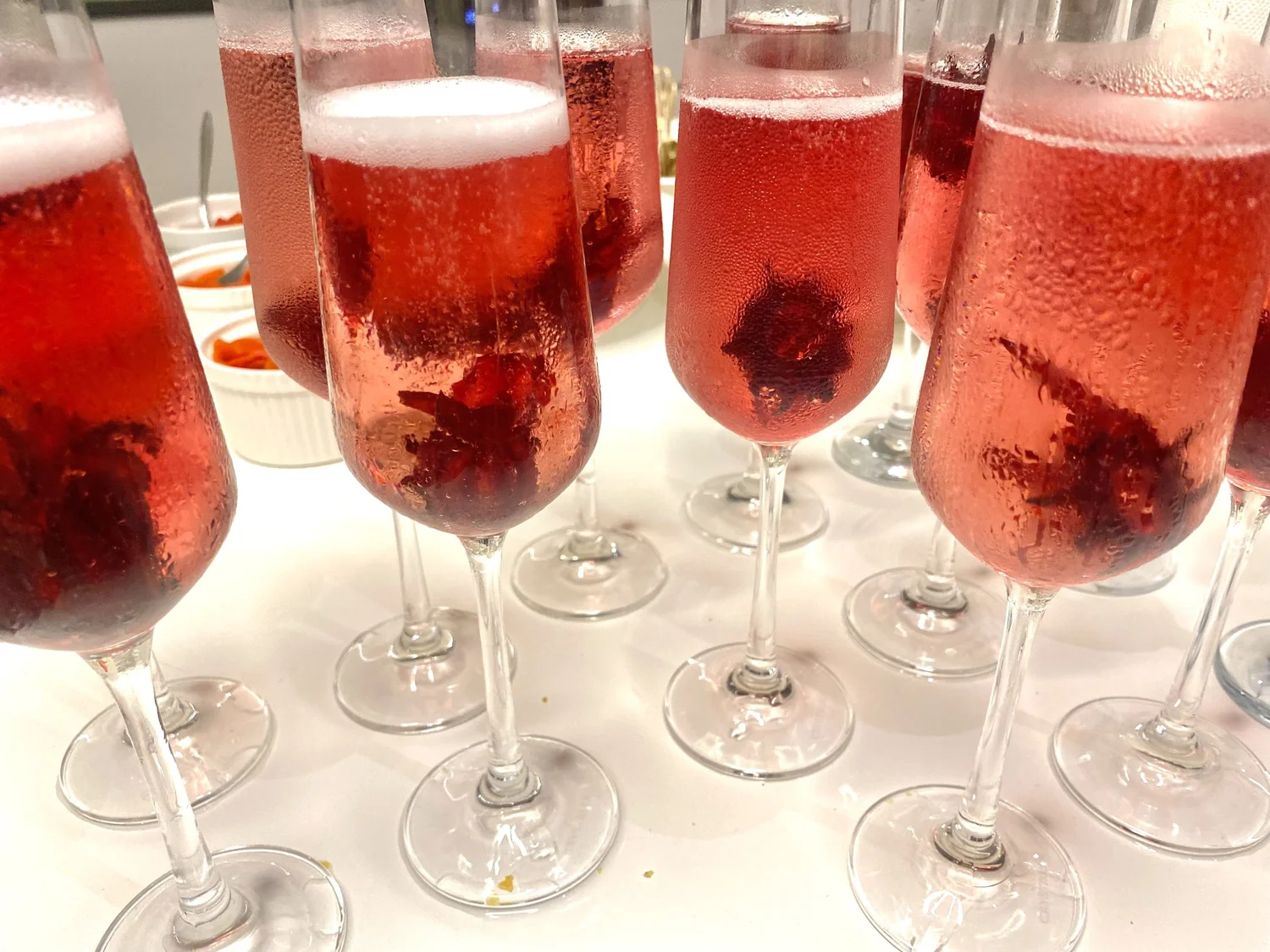 Sparkling rosé with cherries.
