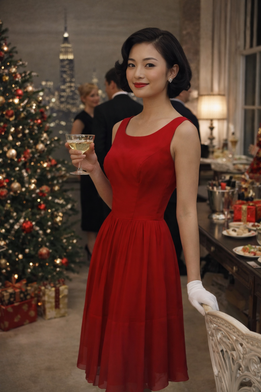 1960s tomato red chiffon dress