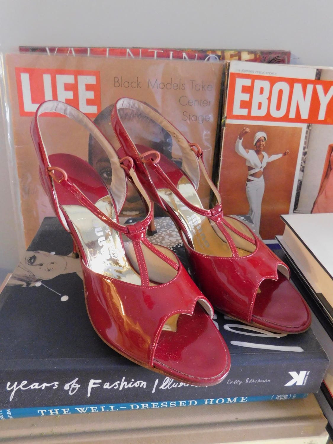 1950s red high heel sandals