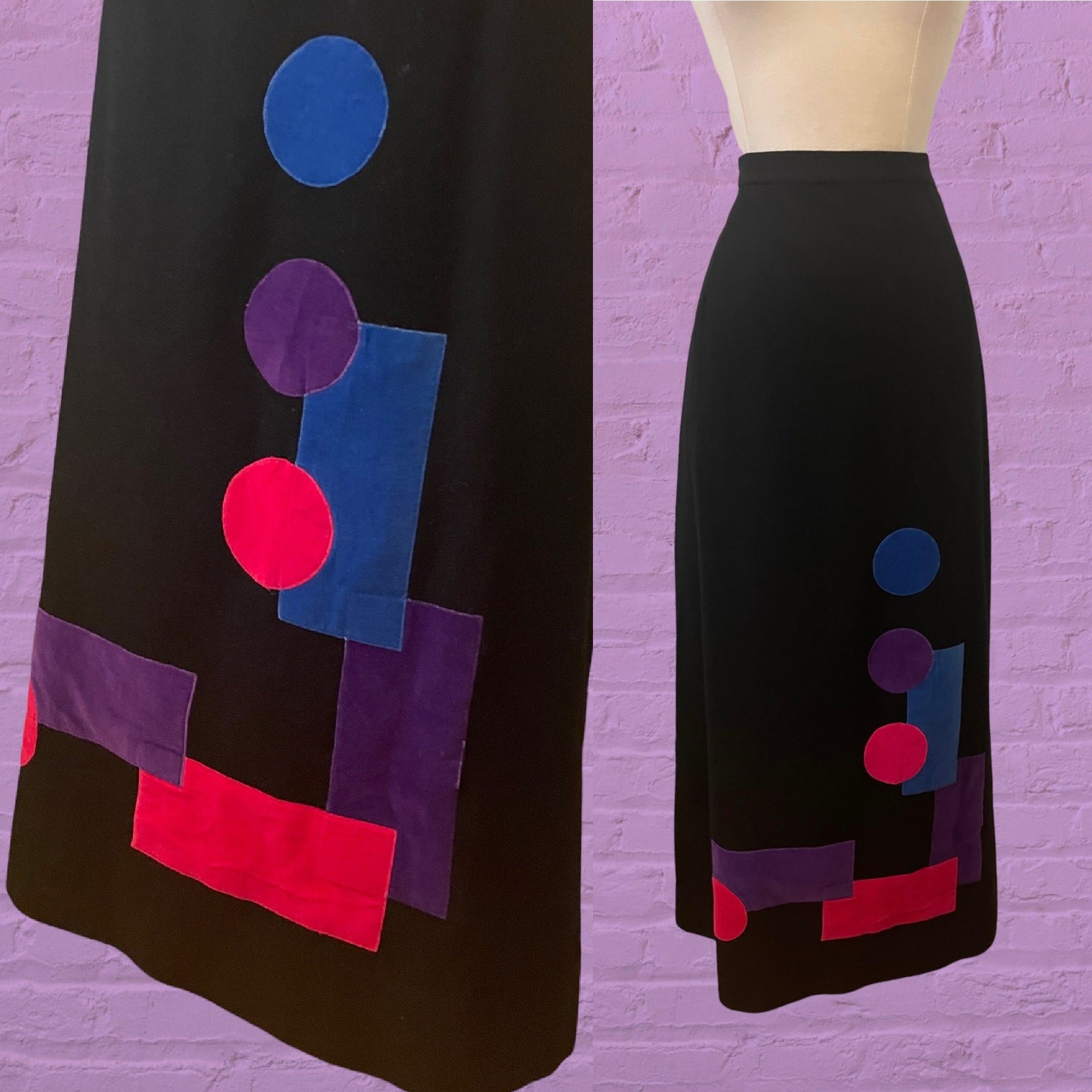 1970s black maxi skirt- 70's groovy retro