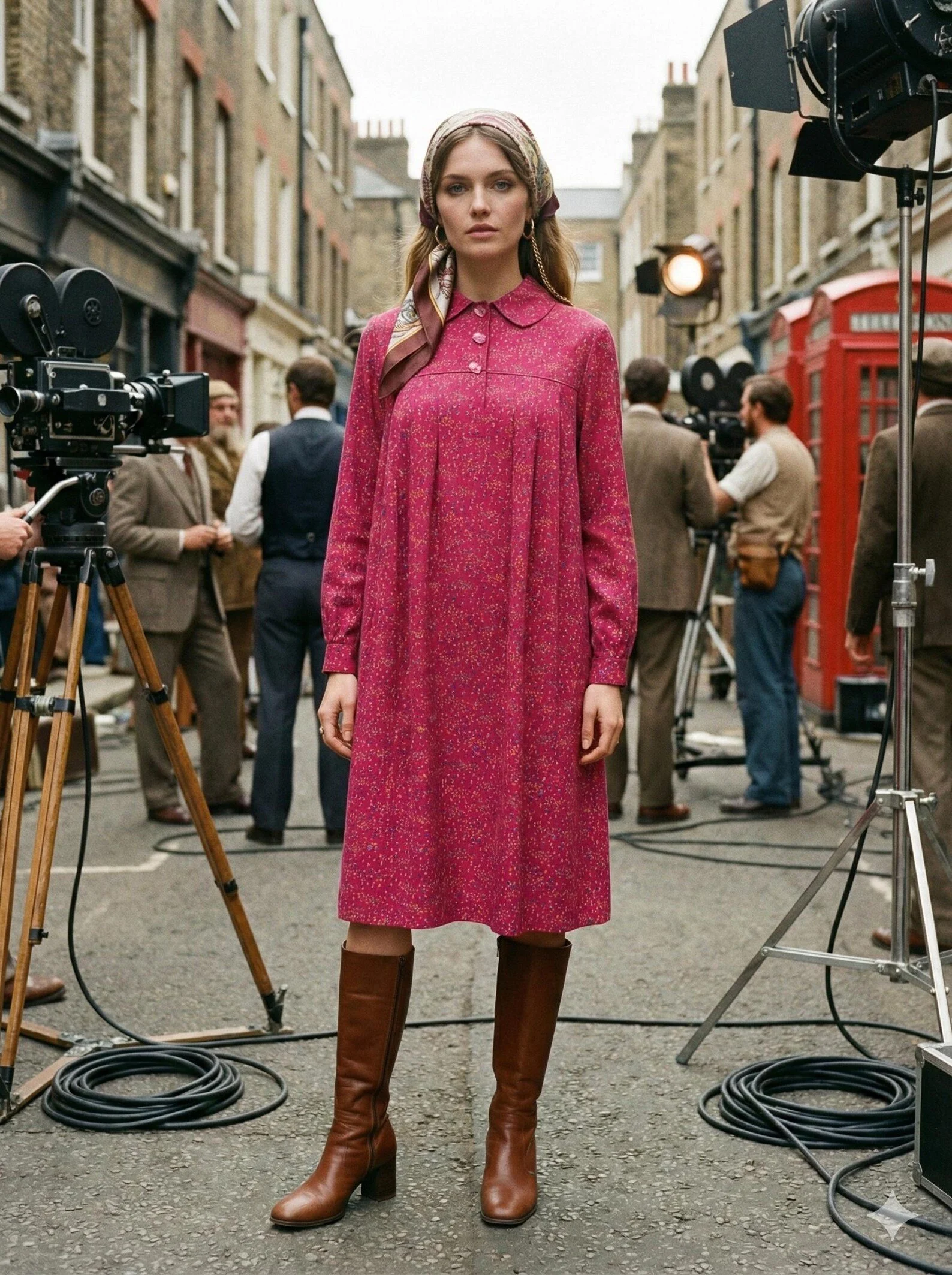 1970s raspberry pink floral trapeze dress