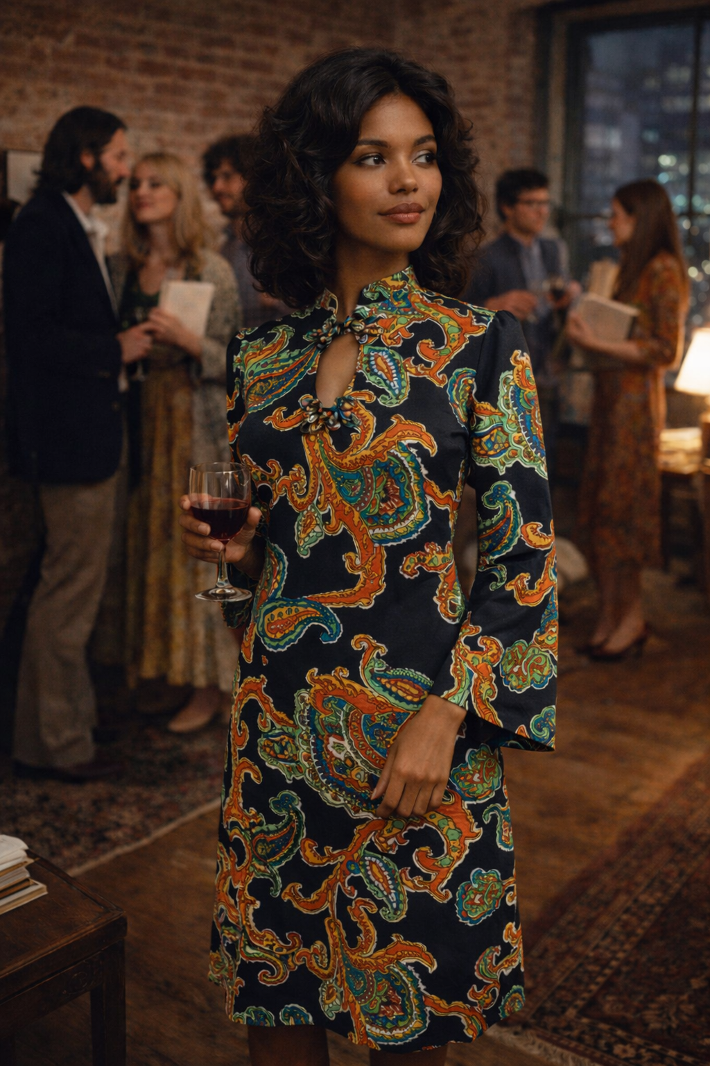 1970s black paisley print dress