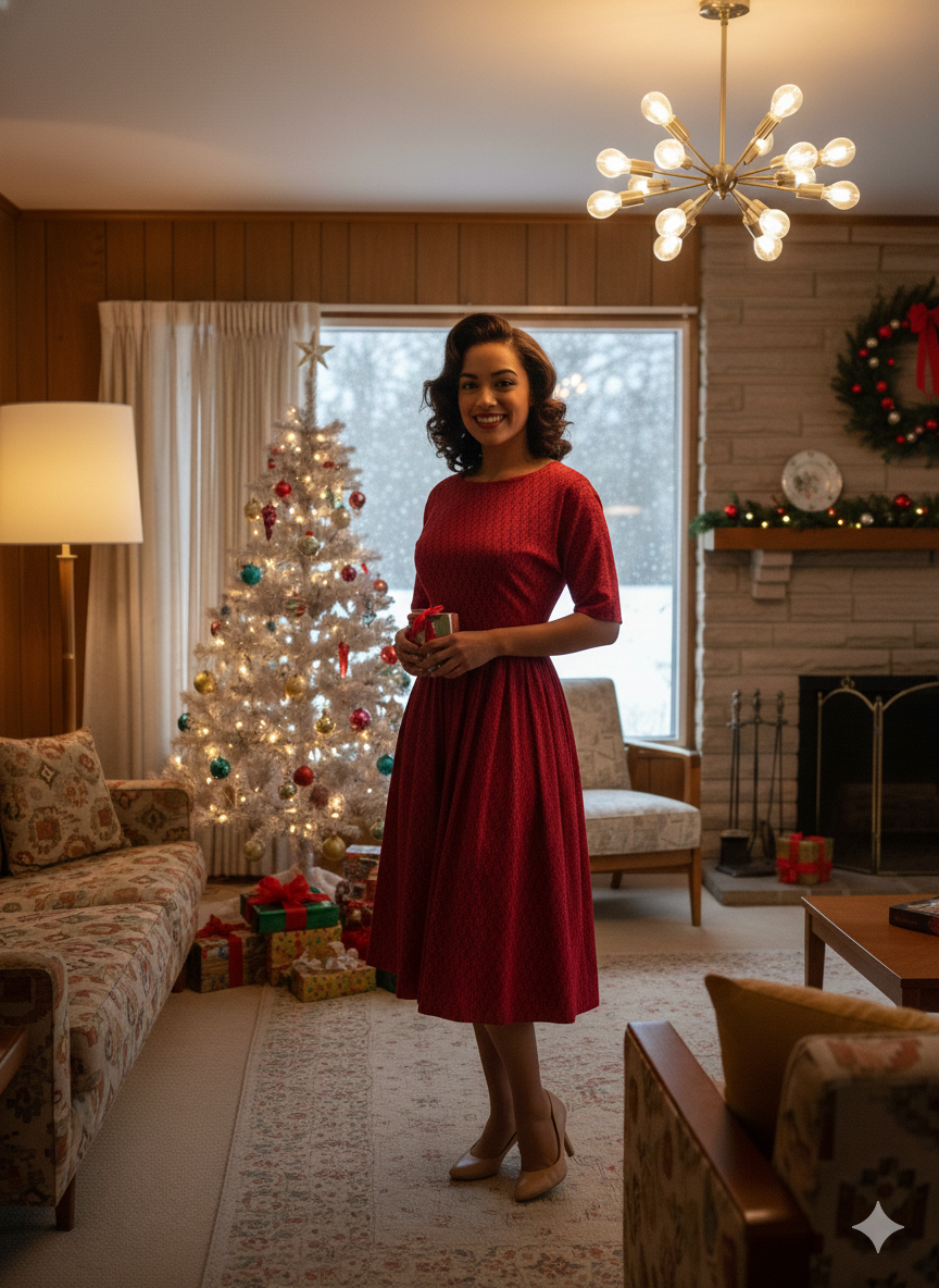 1950s red & black swirl pattern dress
