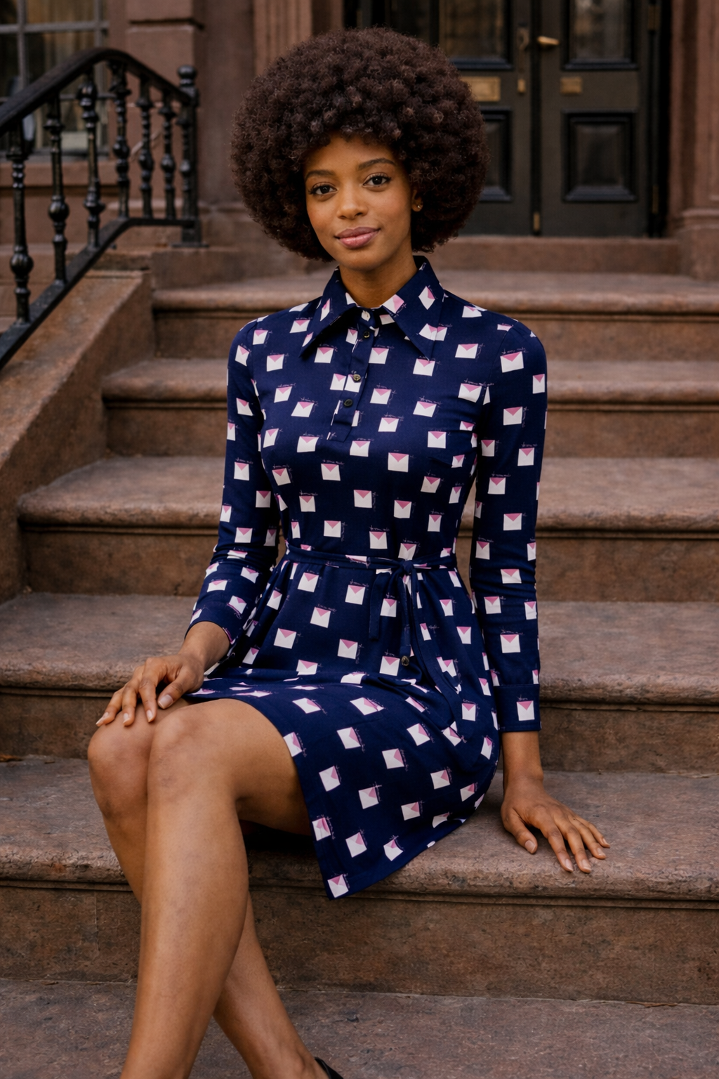 1970s Roncelli logo print shirtdress