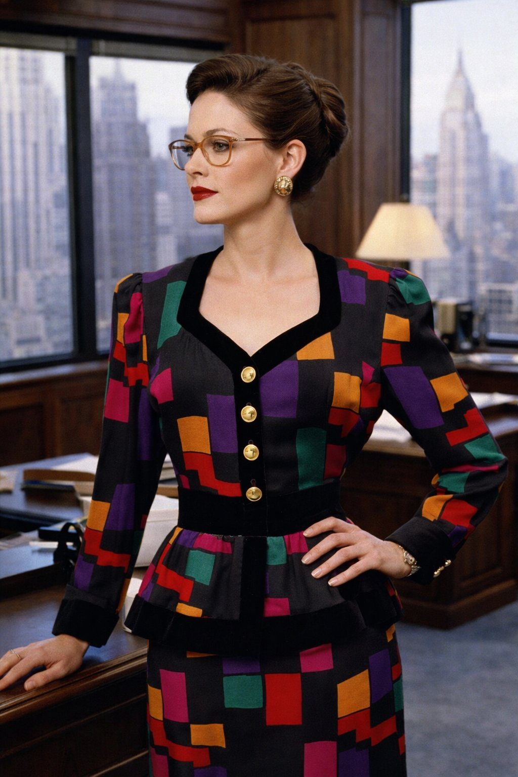 1990s Escada black and jewel tone dress