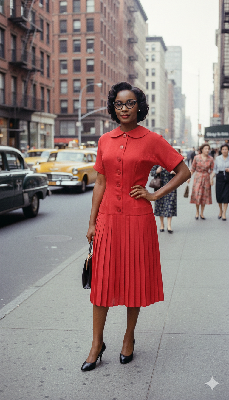 1950s cherry red shirtdress