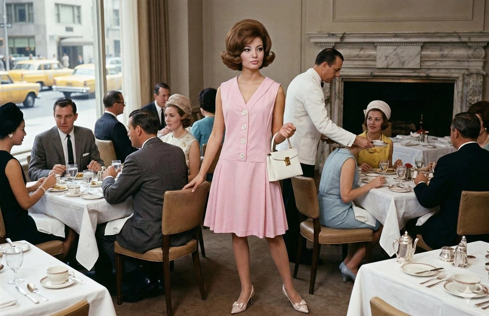 1960s Teal Traina pink drop waist dress