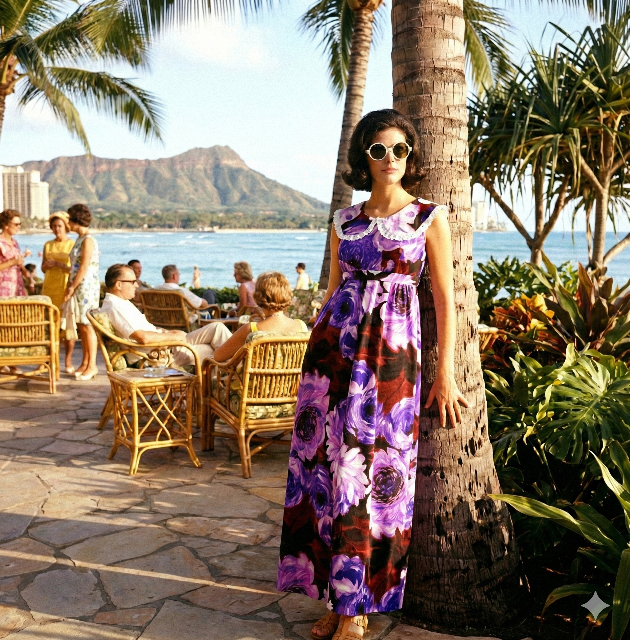 1960s hawaiian floral maxi dress