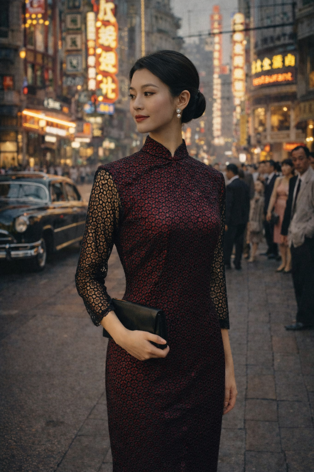 1960s black lace cheongsam dress