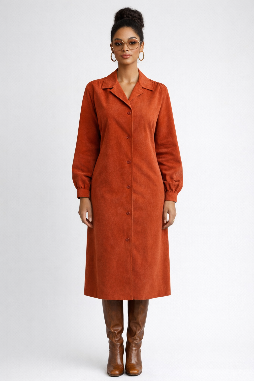 1970s Halston burnt orange ultrasuede dress