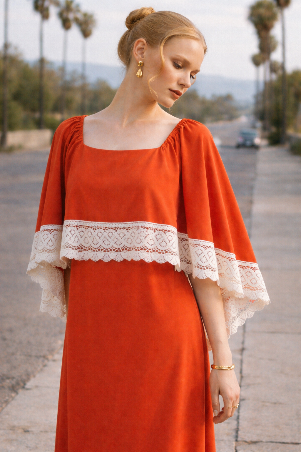 1970s tamale orange bohemian goddess maxi dress