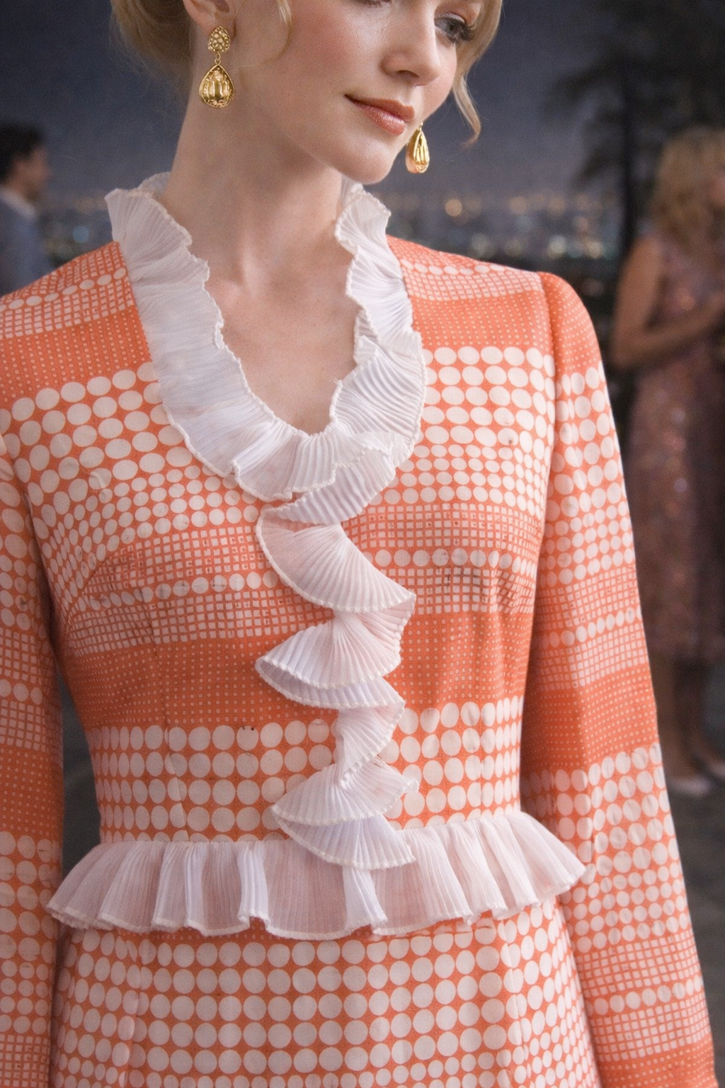 1960s Miss Elliette orange ruffle maxi dress