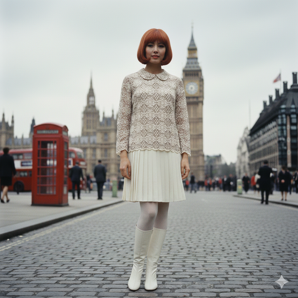 1960s Vicky Vaughn cream lace mod dress