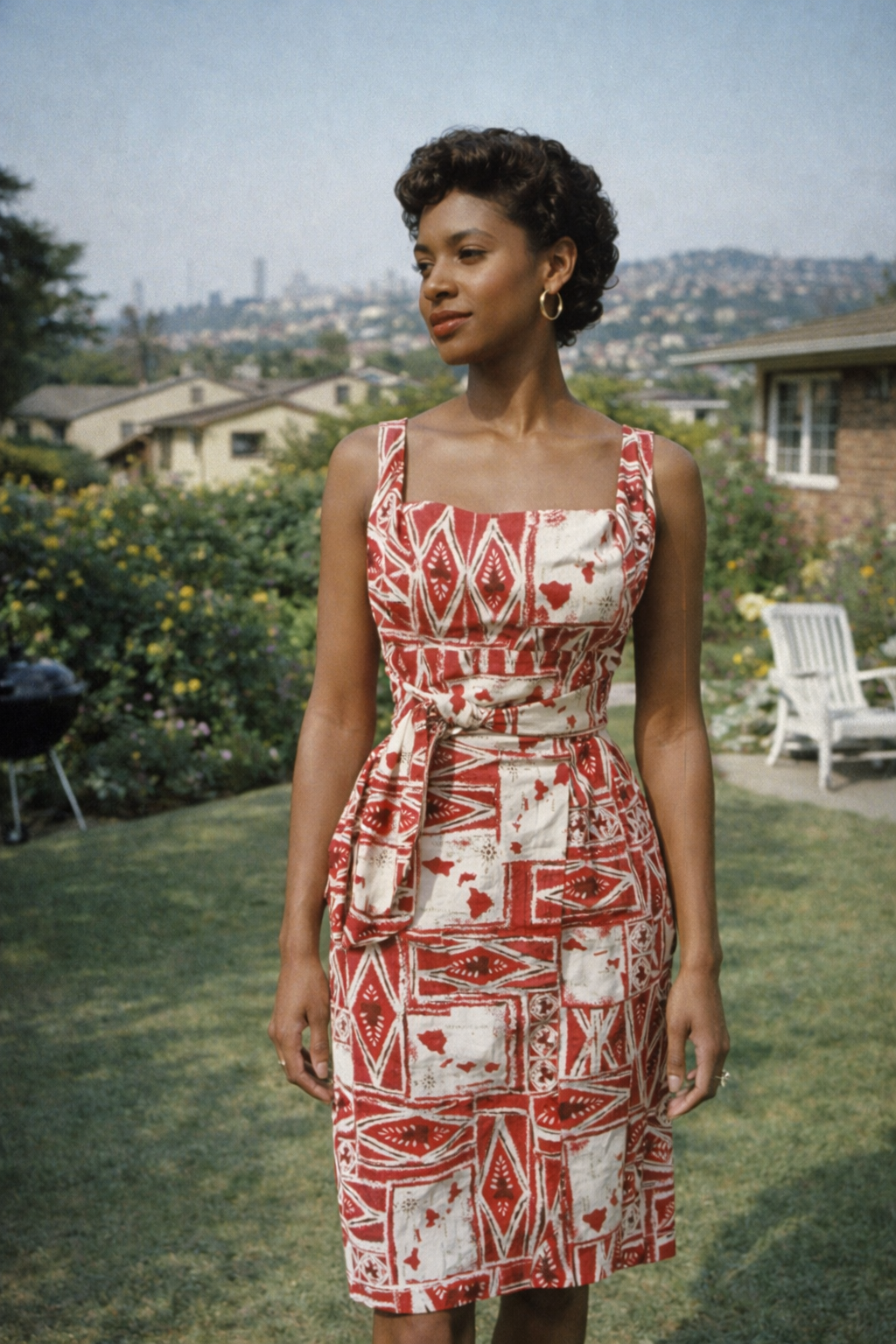 1950s Alfred Shaheen Hawaiian Novelty Print Dress | XS