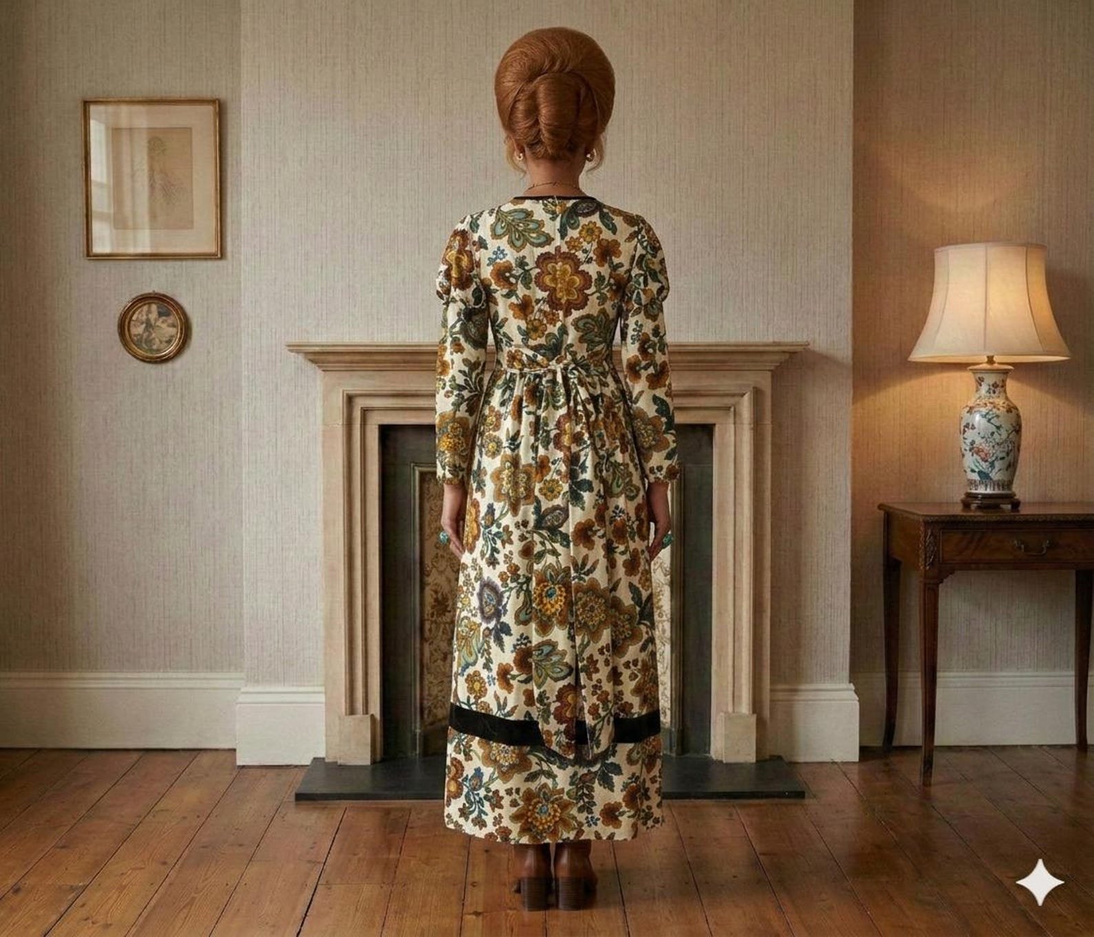 1960s regency revival floral maxi dress