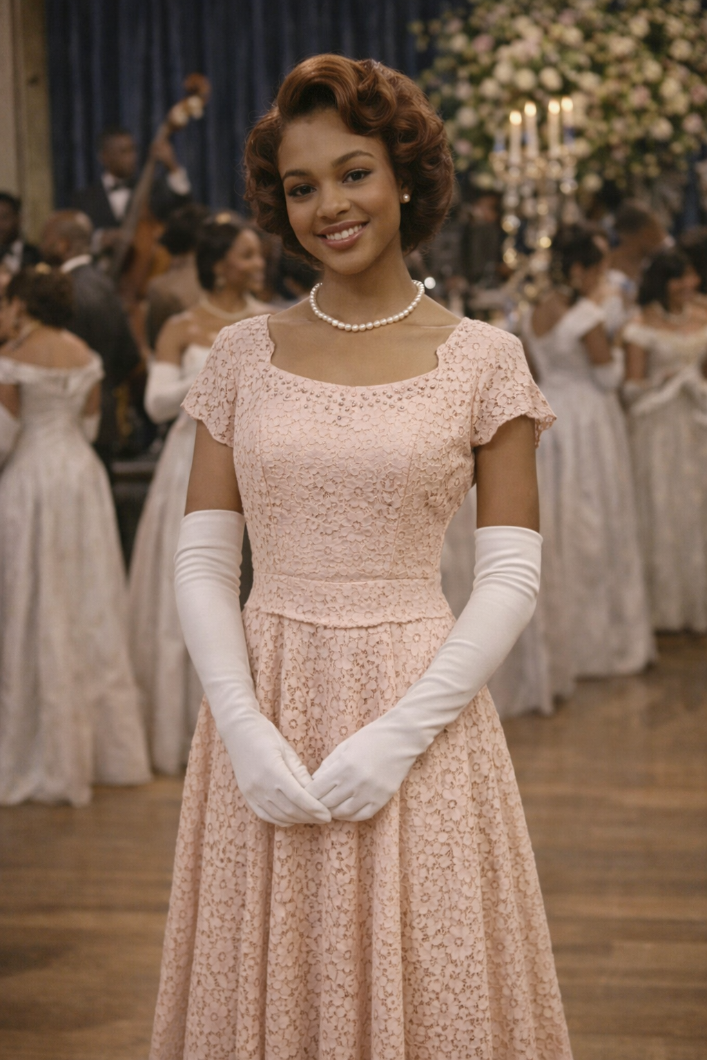 1950s blush pink lace dress