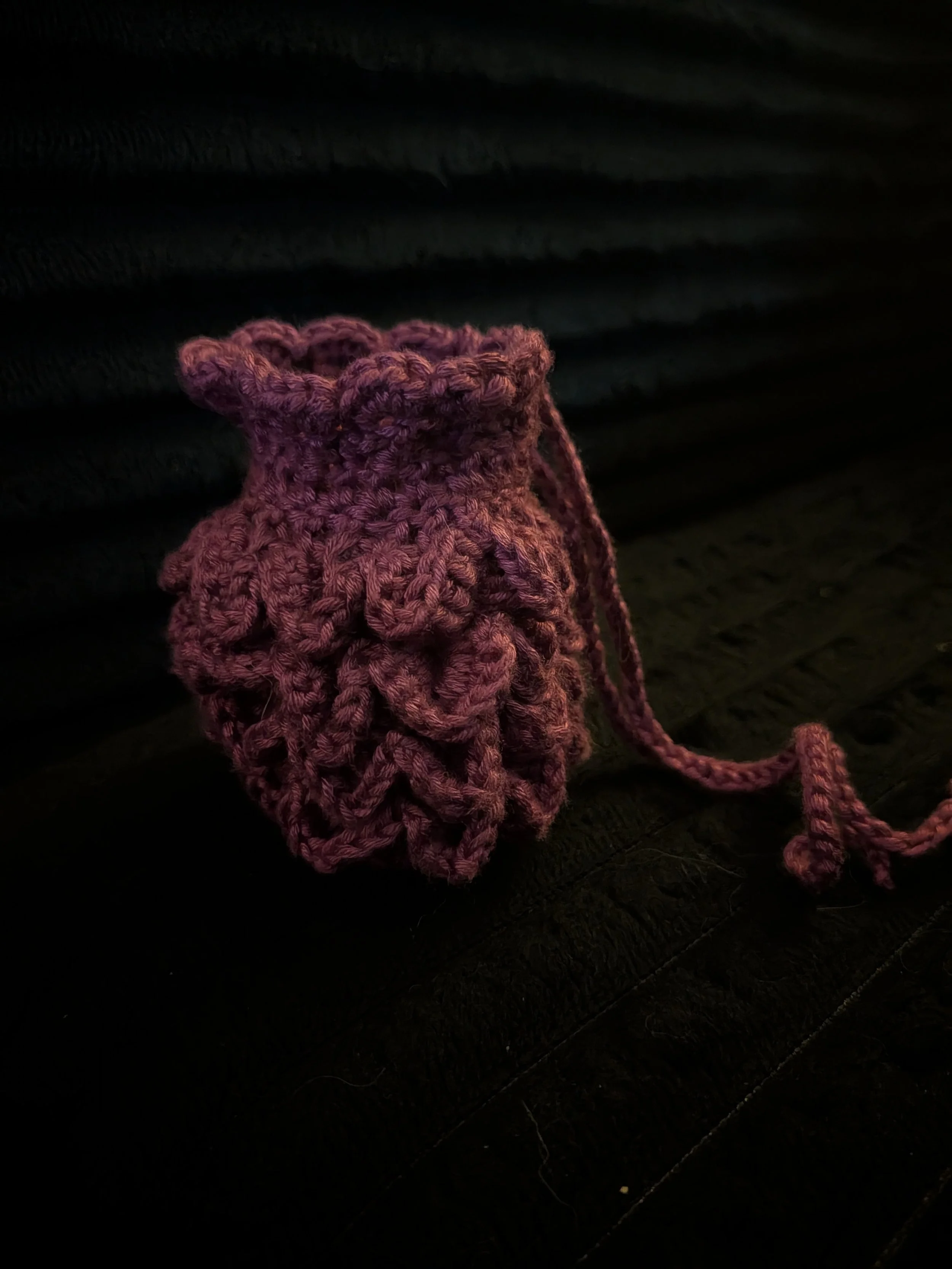 Handcrafted Purple Crochet Drawstring Bag
