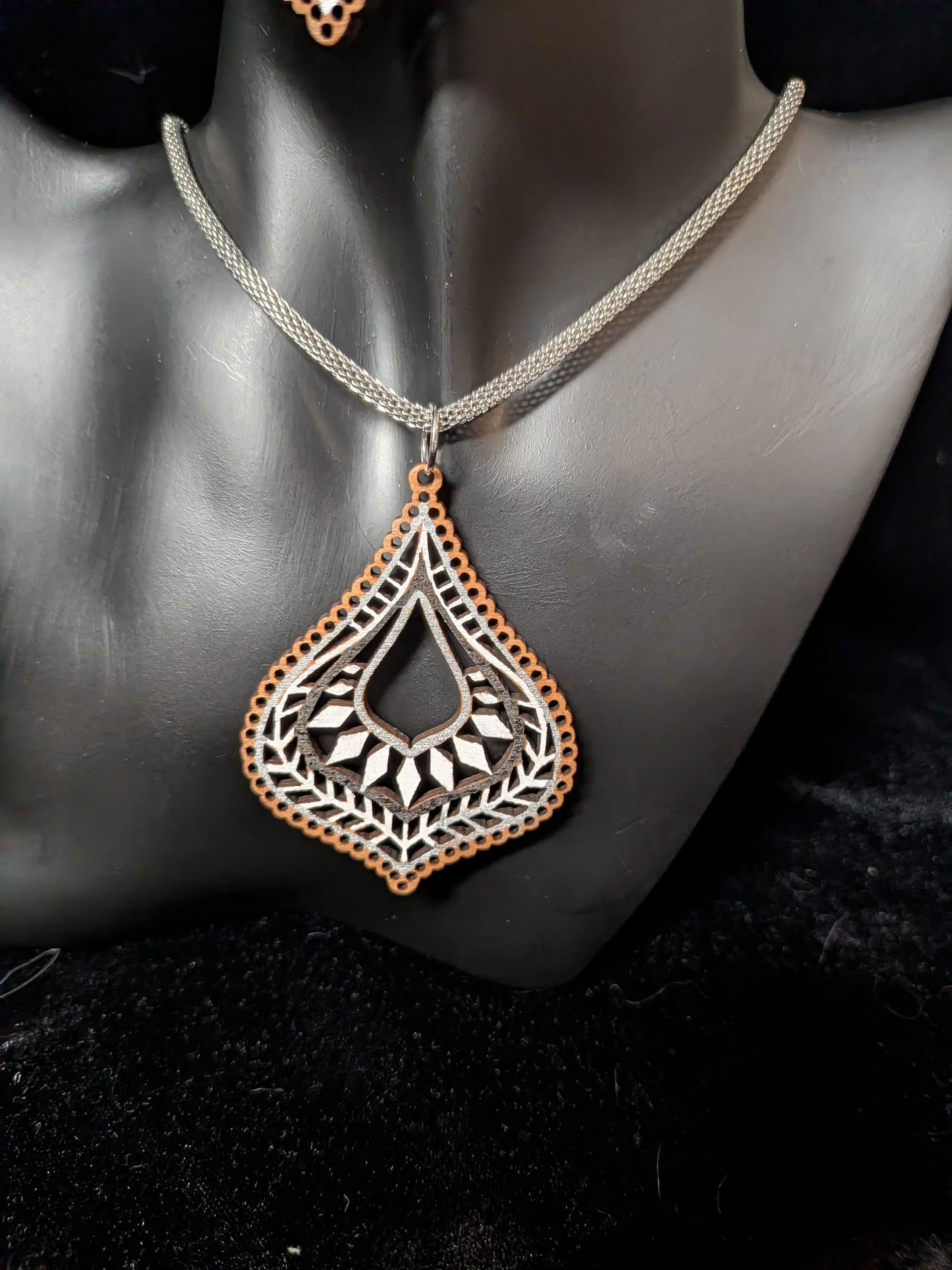 Hand Painted Wooden Earrings and Necklace Set