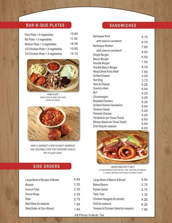 Menu — The Wood Shed