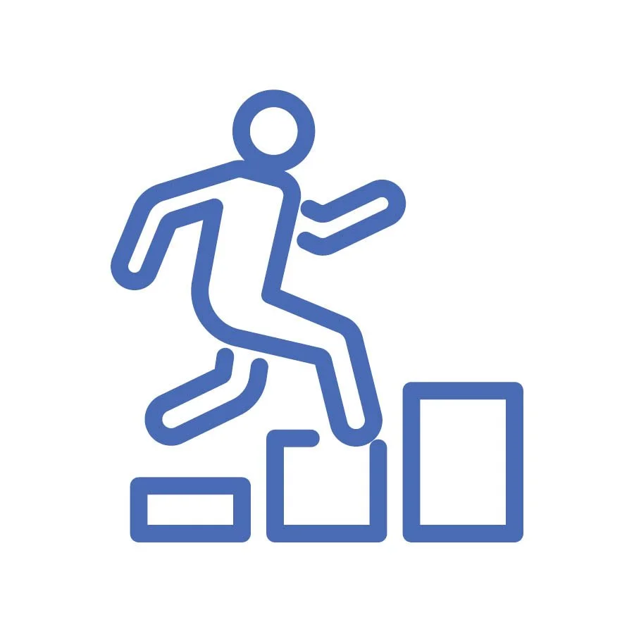 Leader climbing stairs symbolizing growth, practice, and sustained change.