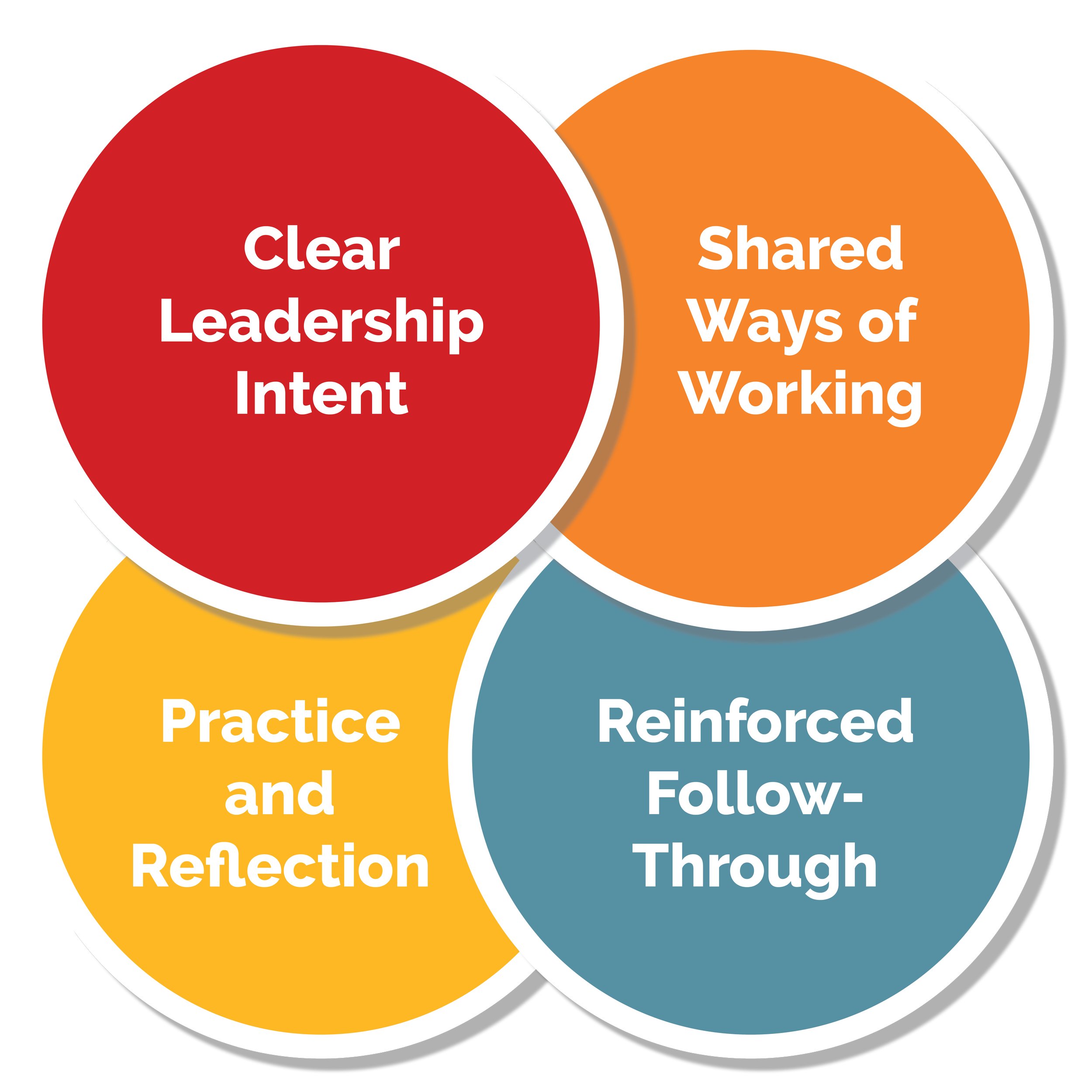 Diagram illustrating The Translator’s Way™ model for change through leadership intent, shared ways of working, follow-through, and practice.