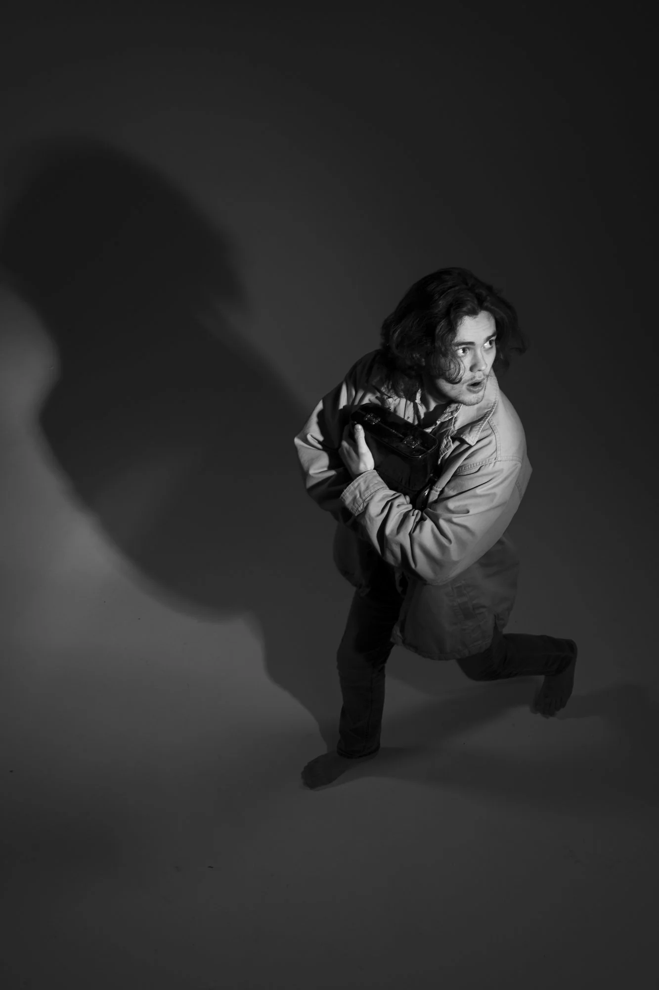 portrait, photo, monochrome, studio, running
