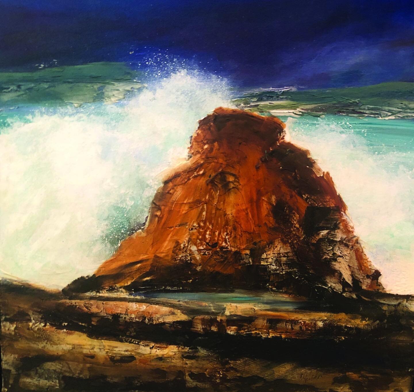 Wave at Salt Point: Original Oil on Canvas 20&rdquo; x 20&rdquo;: Available for sale at Modern Antiquarium $350.00