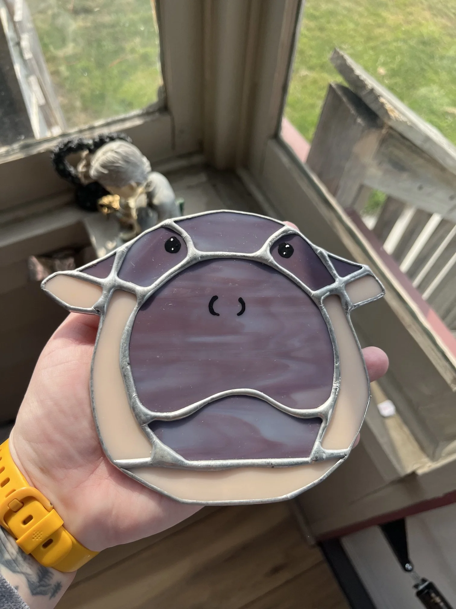 Moo Deng stained glass