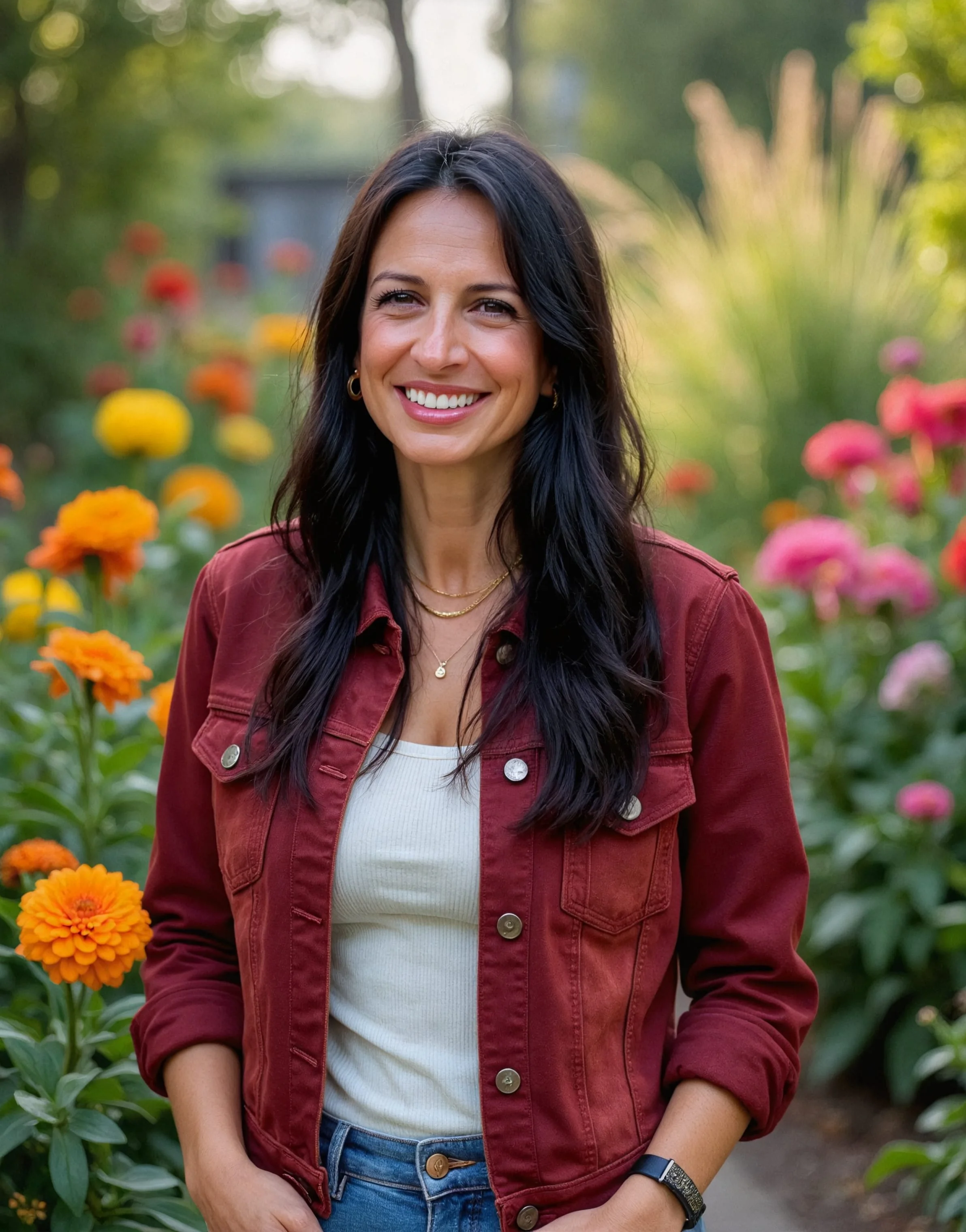 andrea LaRosa in a field of flowers