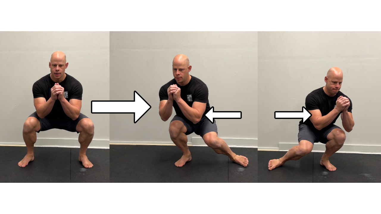 person demonstrating correct lateral squat technique