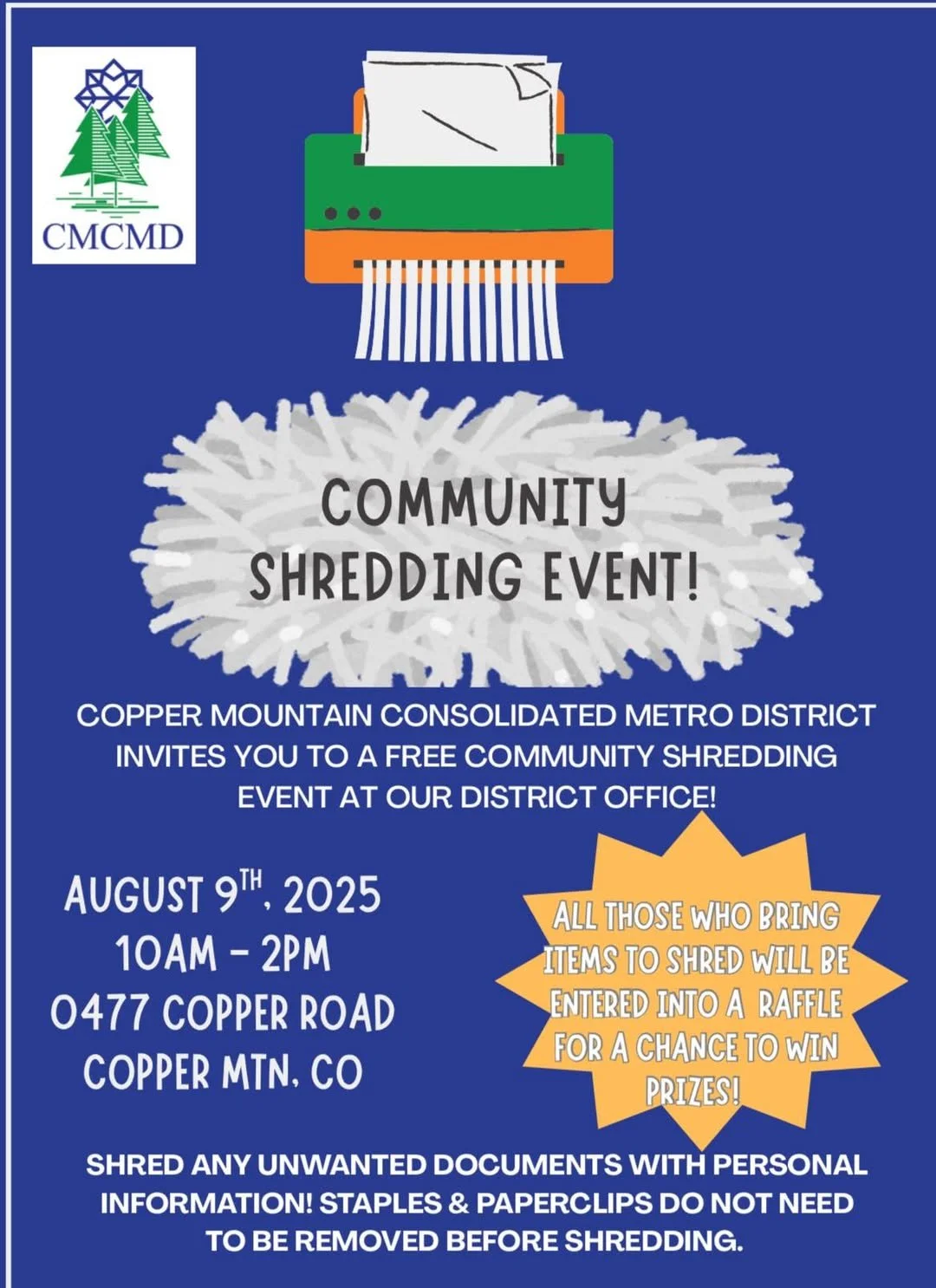 August 9: COmmunity Shredding Event