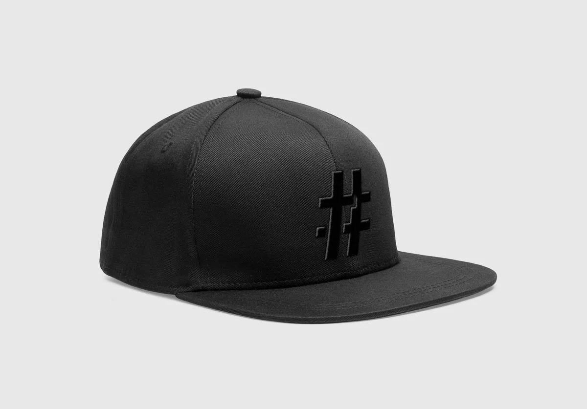 All-black snapback with tonal 3D # embroidery